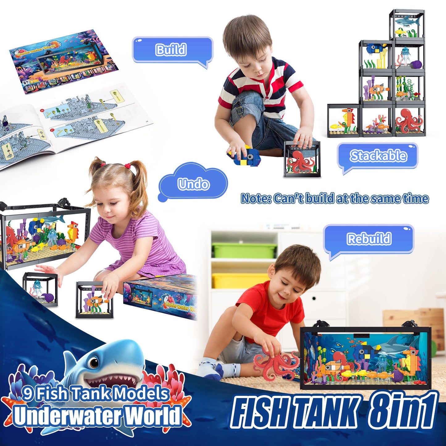AKWME 8 in 1 Fish Tank Building Sets with LED Light – 9 Marine Models