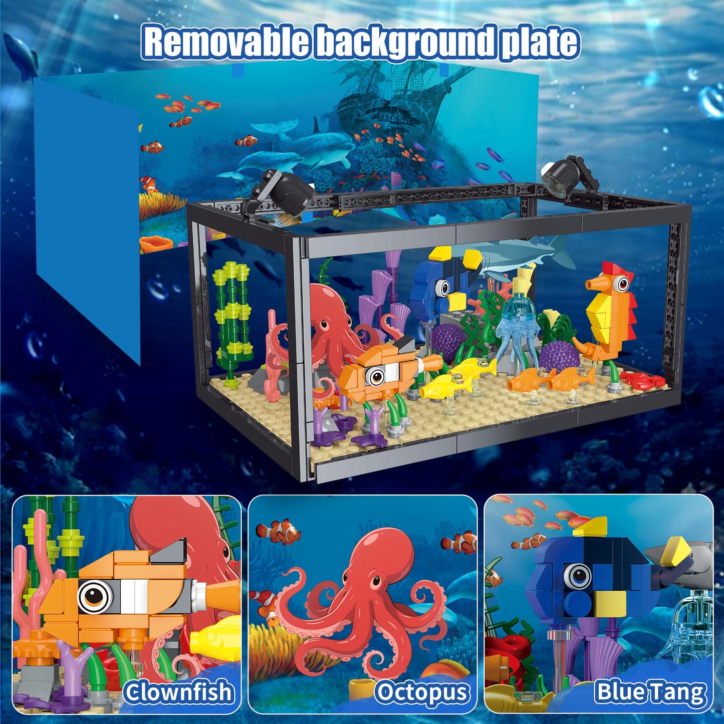 AKWME 8 in 1 Fish Tank Building Sets with LED Light – 9 Marine Models
