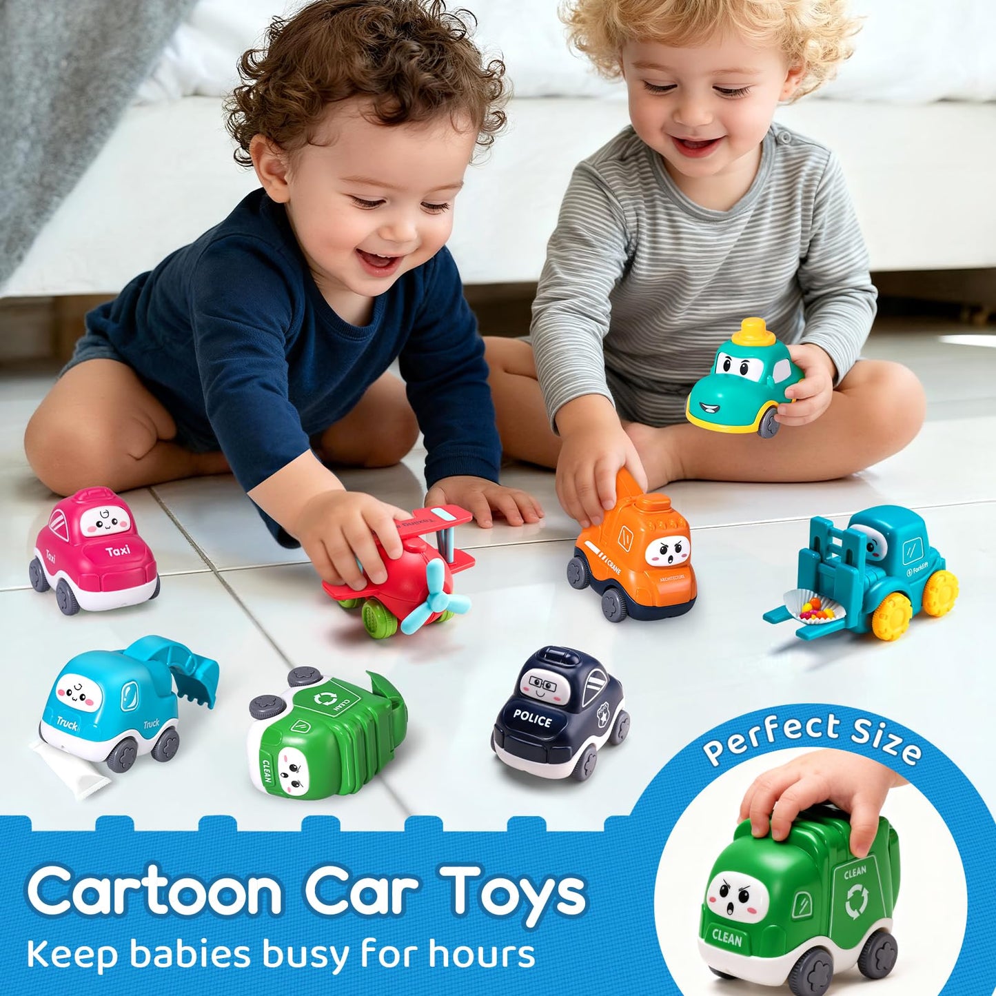 ALASOU 9 Pcs Baby Cranes Car Toys with Playmat & Storage Bag – 1st Birthday Gift for Toddlers 12-18 Months