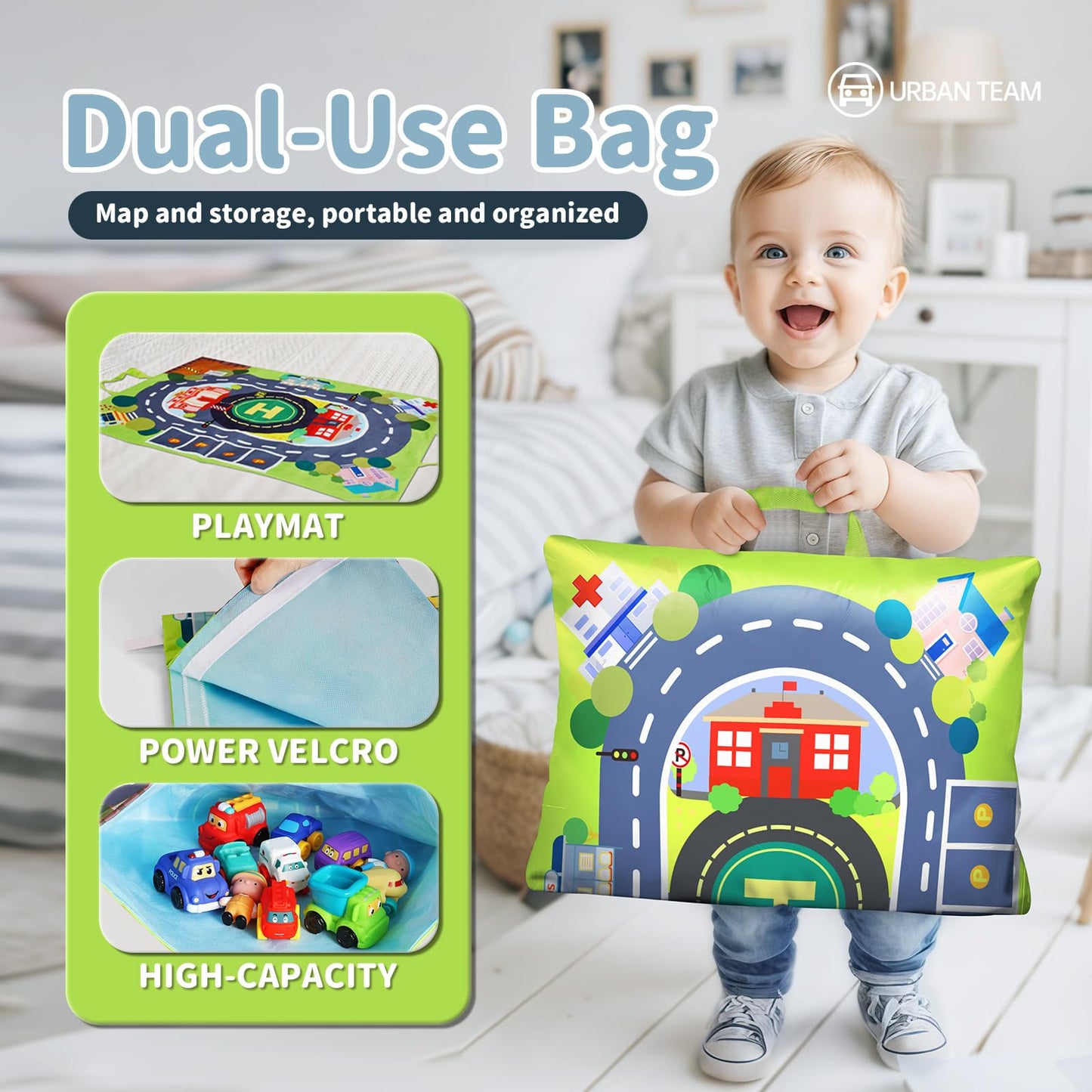 ALASOU 12-Piece Soft Rubber Car Toys with Playmat & Storage Bag — Baby & Toddler Toys for 12–18 Months
