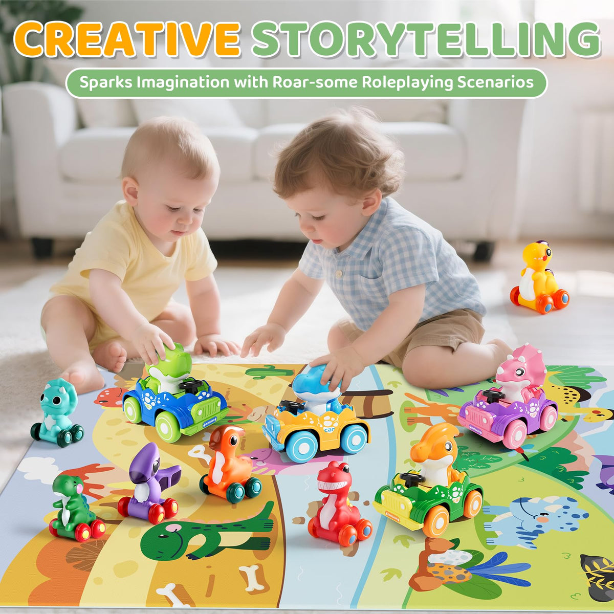 ALASOU 10 Pcs Dinosaur Car Toys with Playmat & Storage Bag – Baby Toys 12-18 Months