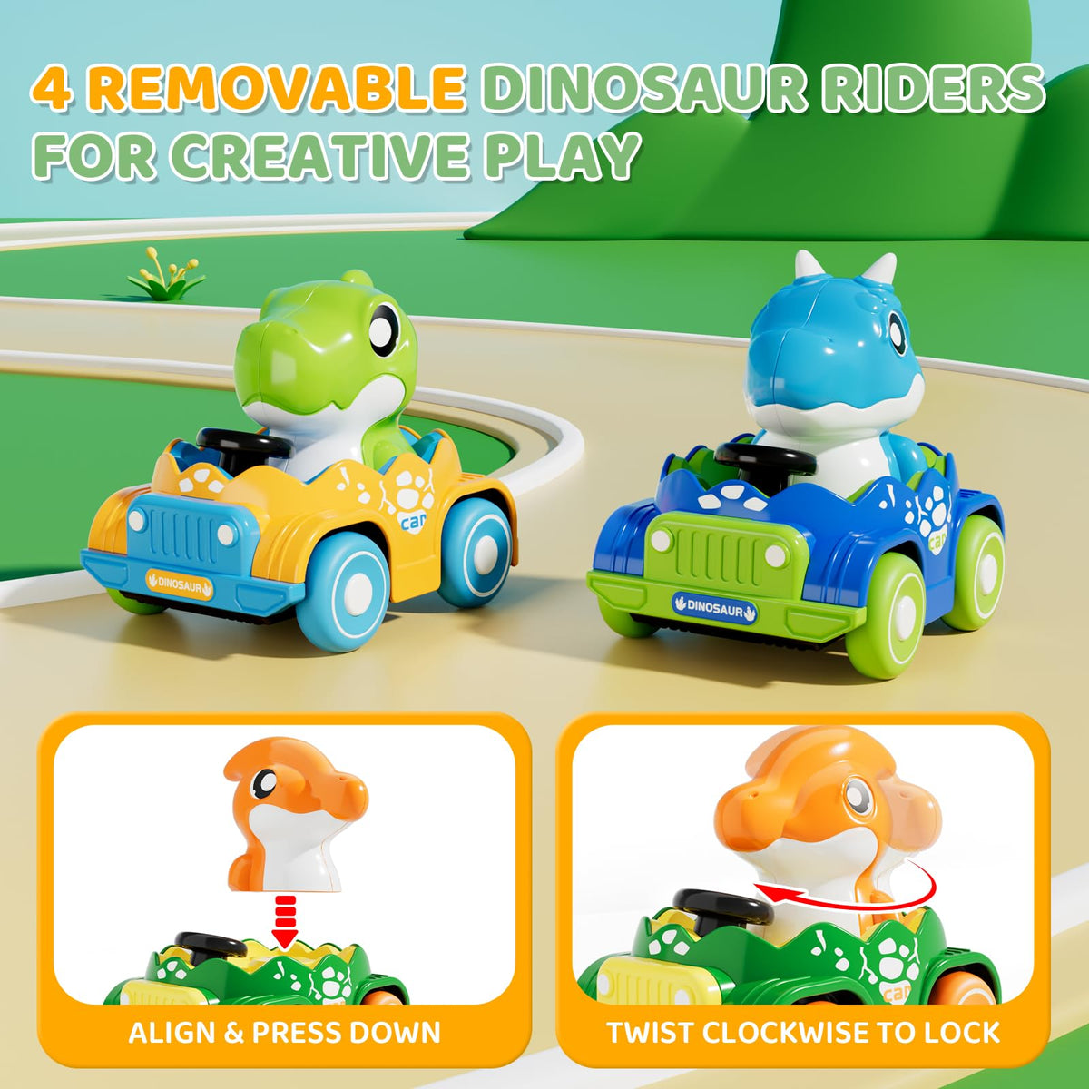 ALASOU 10 Pcs Dinosaur Car Toys with Playmat & Storage Bag – Baby Toys 12-18 Months