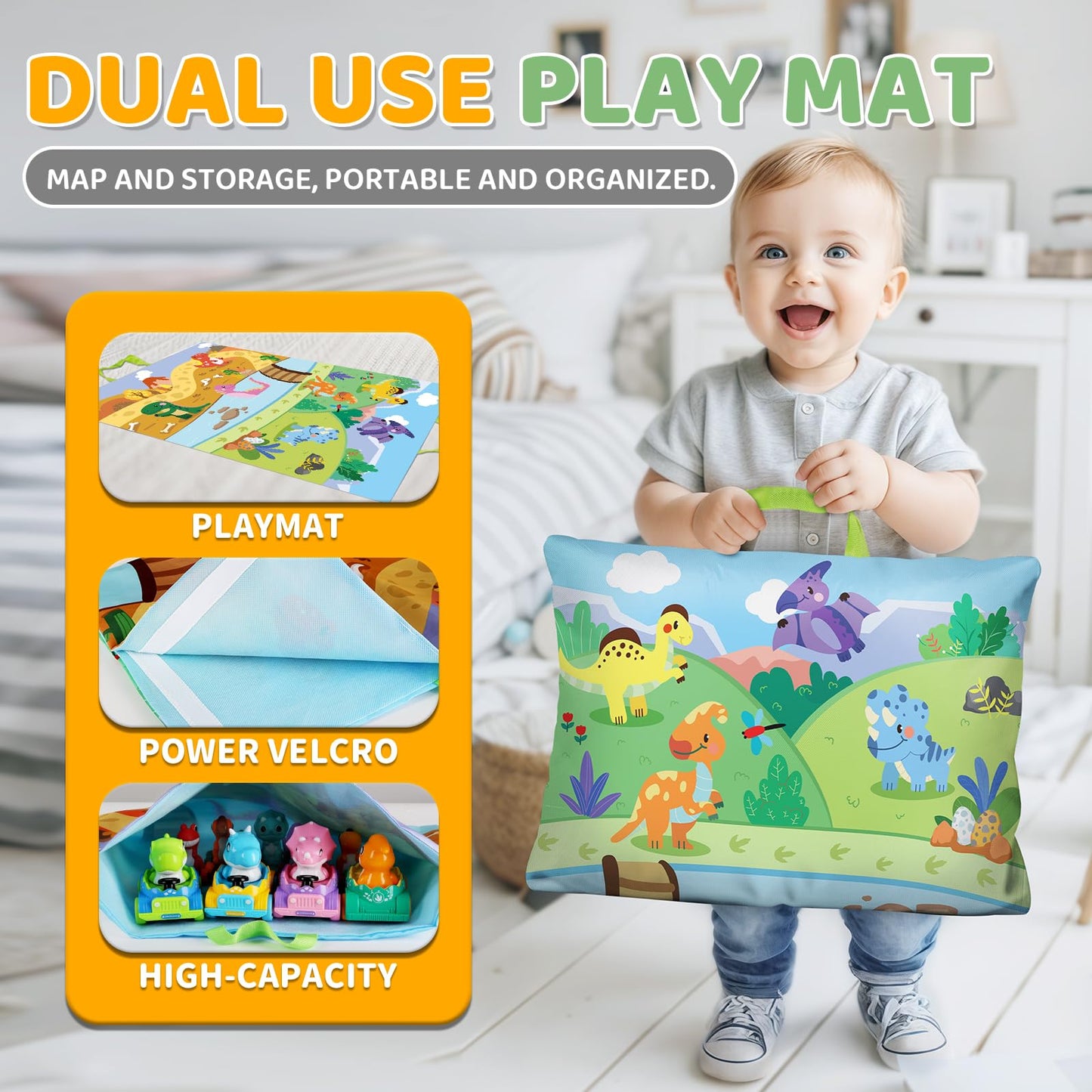 ALASOU 10 Pcs Dinosaur Car Toys with Playmat & Storage Bag – Baby Toys 12-18 Months