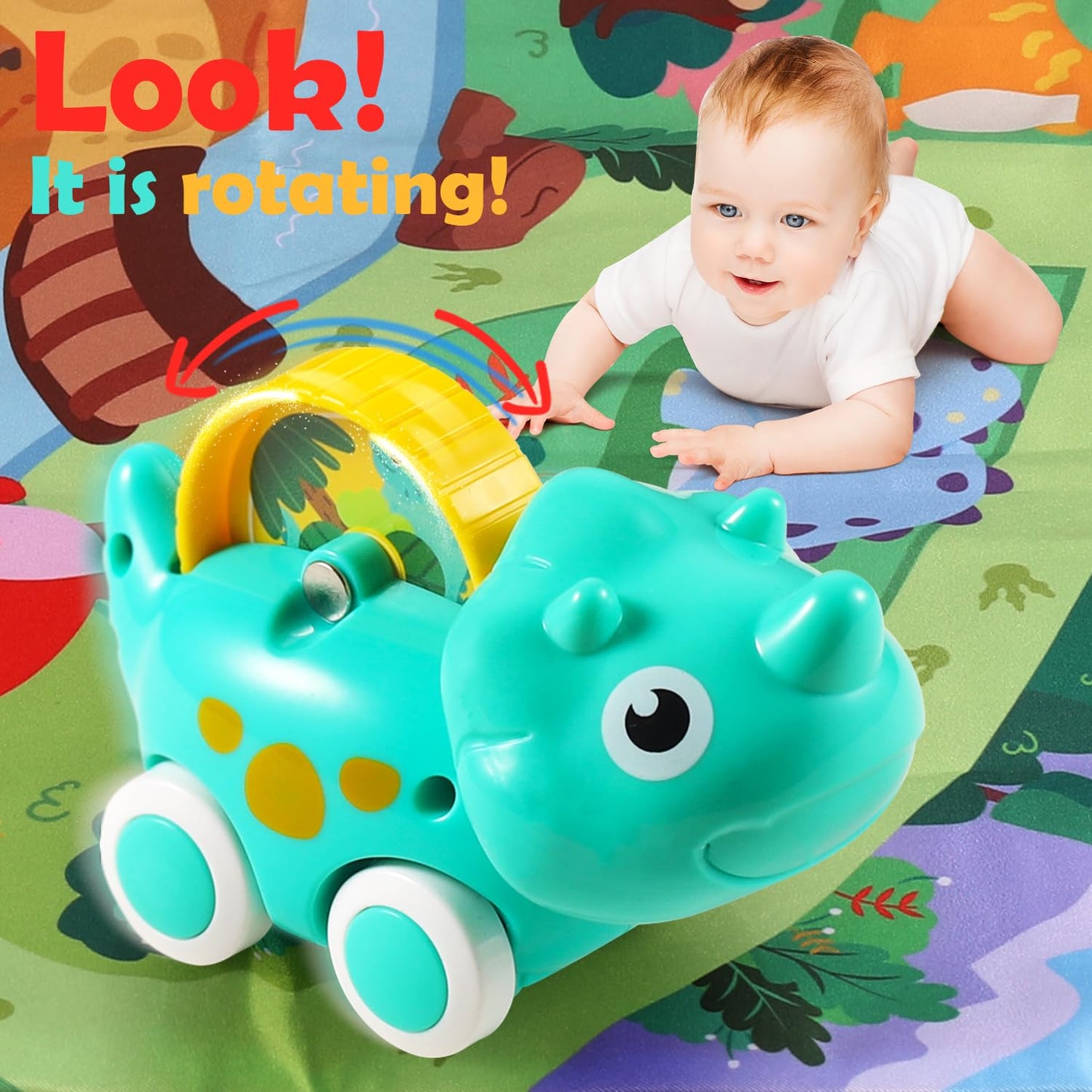 ALASOU 9-Piece Dinosaur Car Toys with Playmat & Storage Bag – 12–18 Months Gift