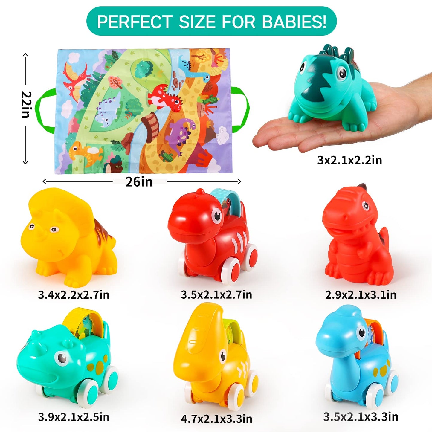 ALASOU 7-Piece Dinosaur Car Toys with Playmat & Storage Bag – Toddler Gift (12–18 Months)