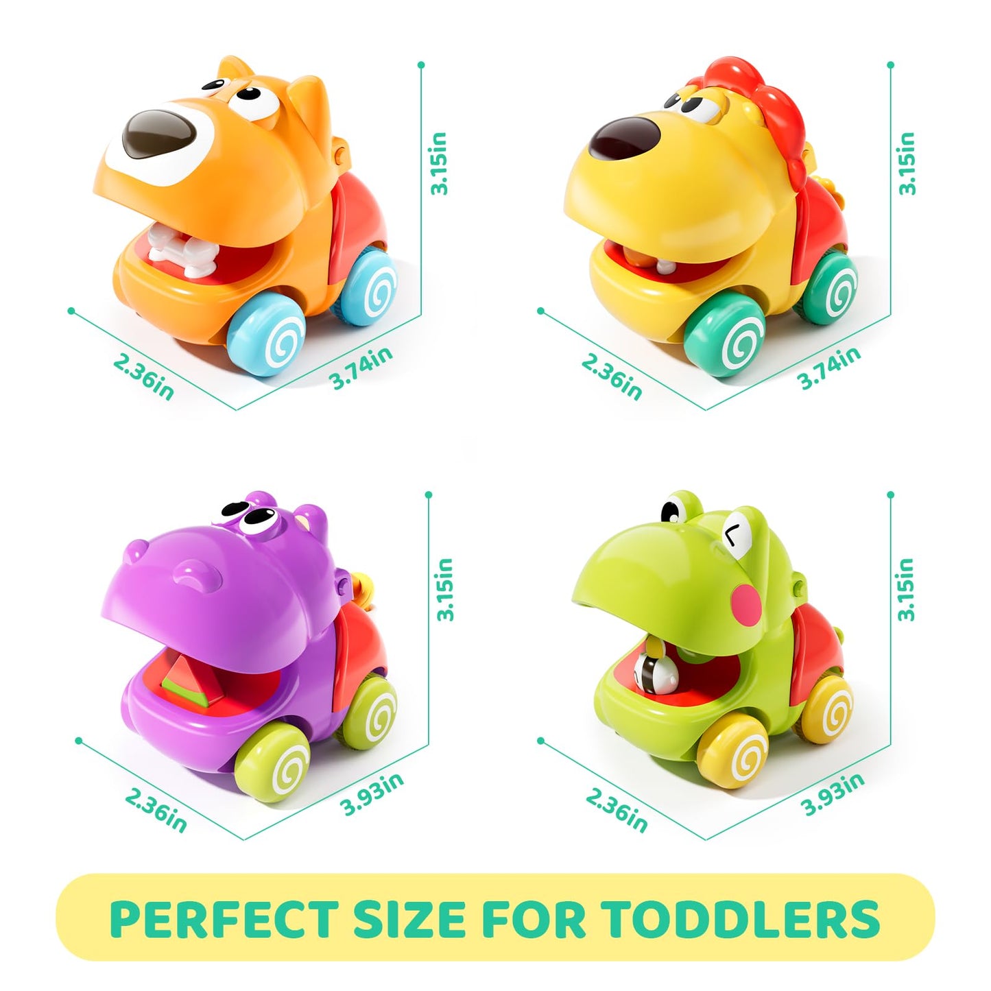 ALASOU Push and Go Animal Car Toys – 4 Vehicle Set for Toddlers 1–3 (No Batteries)