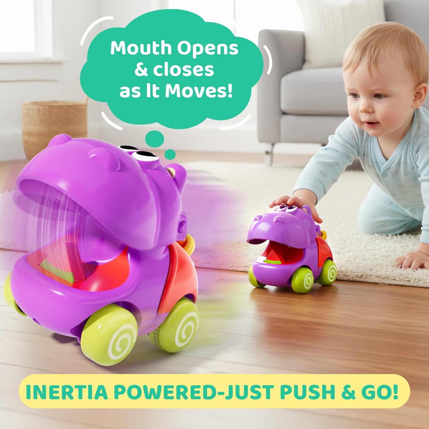 ALASOU Push and Go Animal Car Toys – 4 Vehicle Set for Toddlers 1–3 (No Batteries)