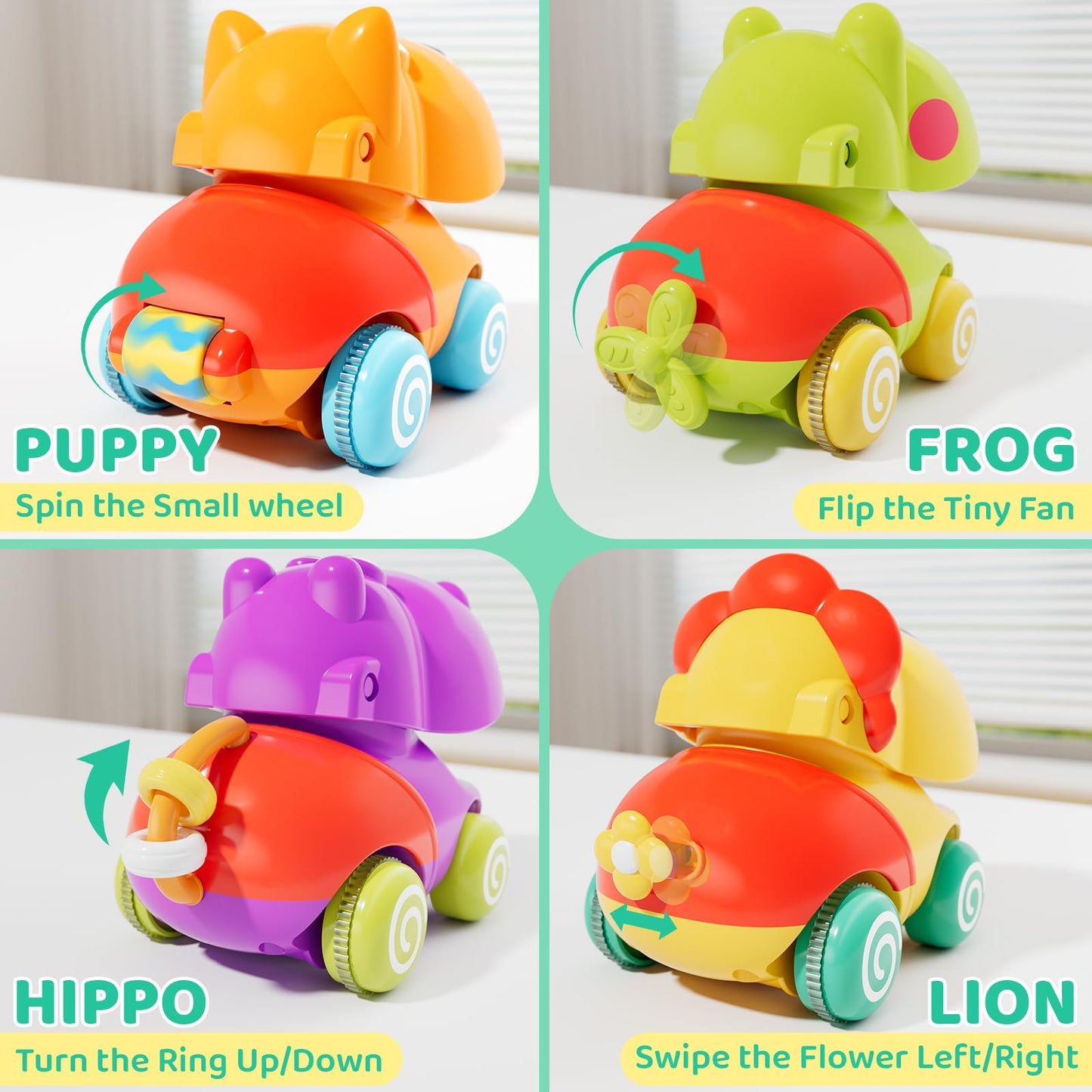 ALASOU Push and Go Animal Car Toys – 4 Vehicle Set for Toddlers 1–3 (No Batteries)