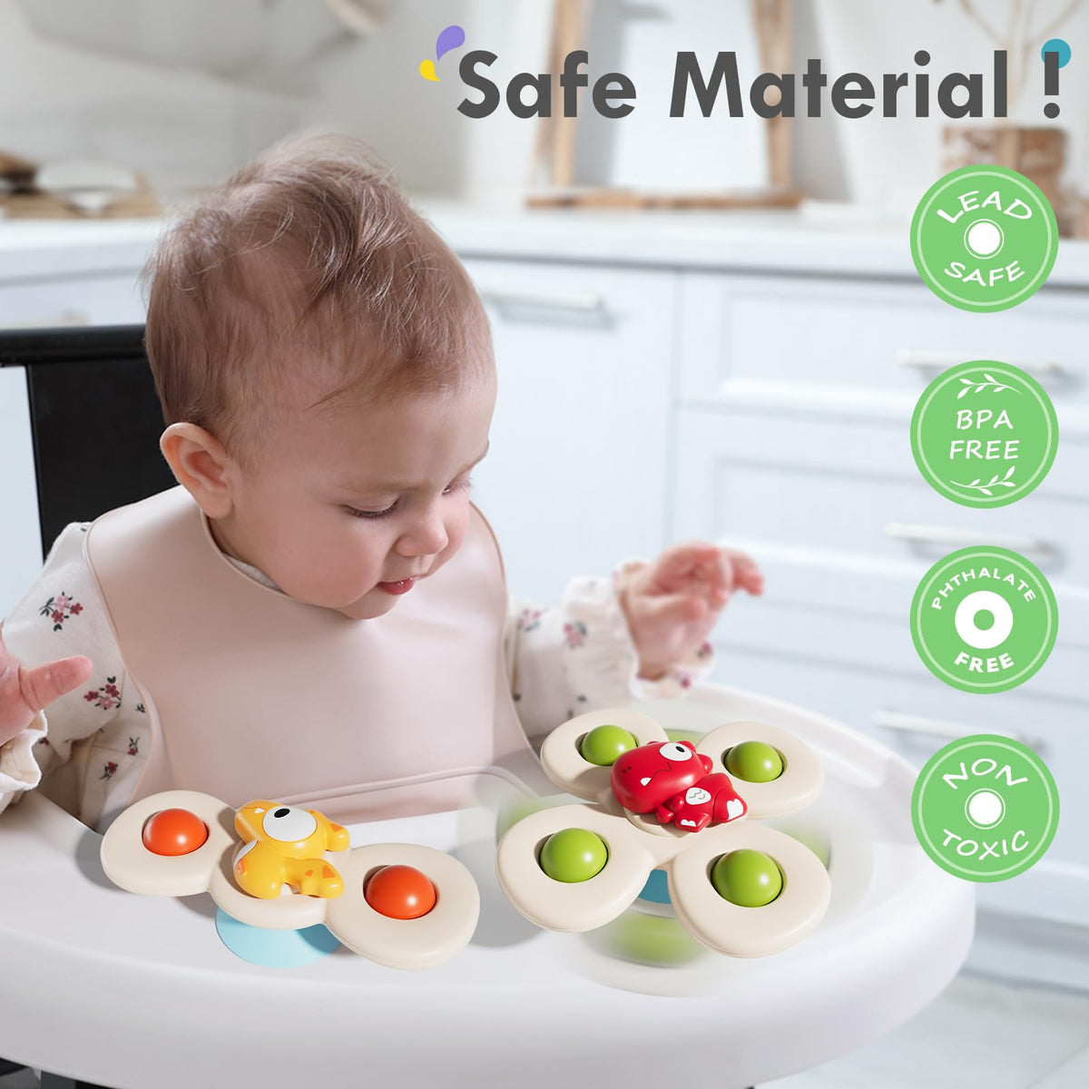 ALASOU 3PCS Suction Cup Spinner Toys – Toddler Bath & Fridge Play for Ages 1-3