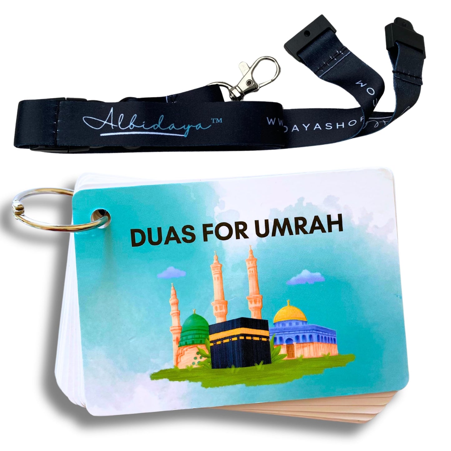 Albidaya Umrah Dua Card with Lanyard – 18 Transliteration Duas for Umrah