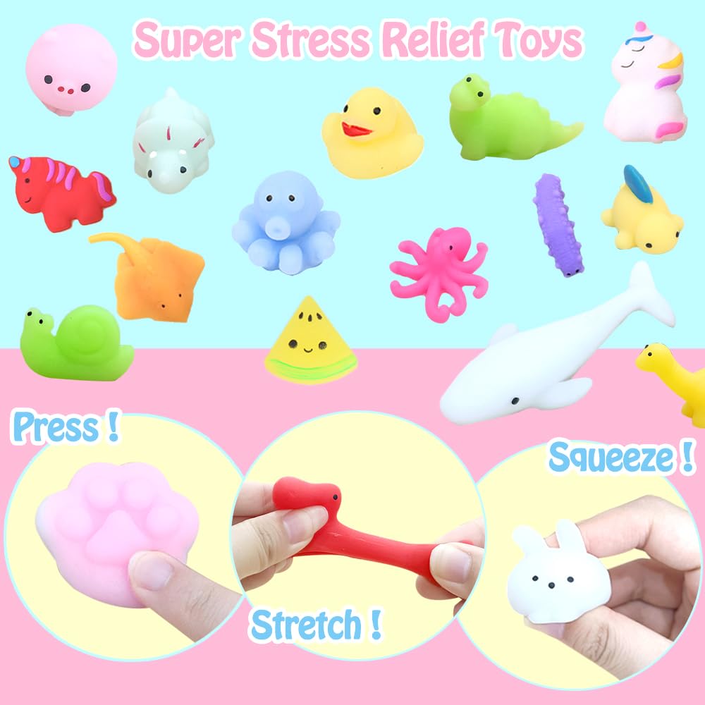 Albiuev 120 Pcs Random Mochi Squishy Toys Bulk – Kawaii Fidget Toys for Kids