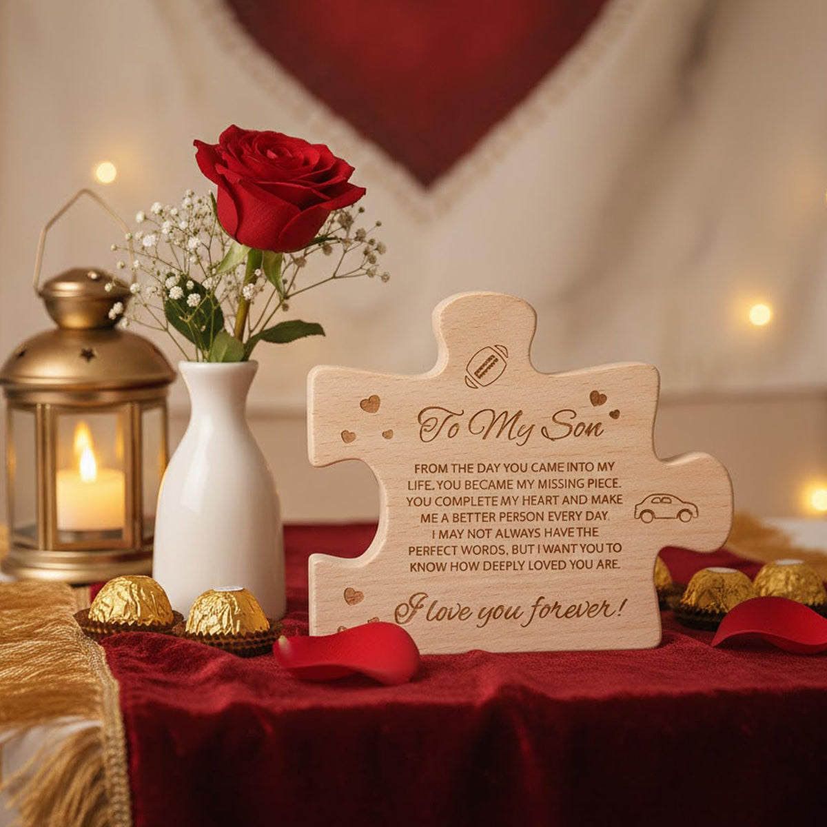 To My Son – Valentines Gifts from Mom | Alcarin Wooden Block Puzzle Keepsake