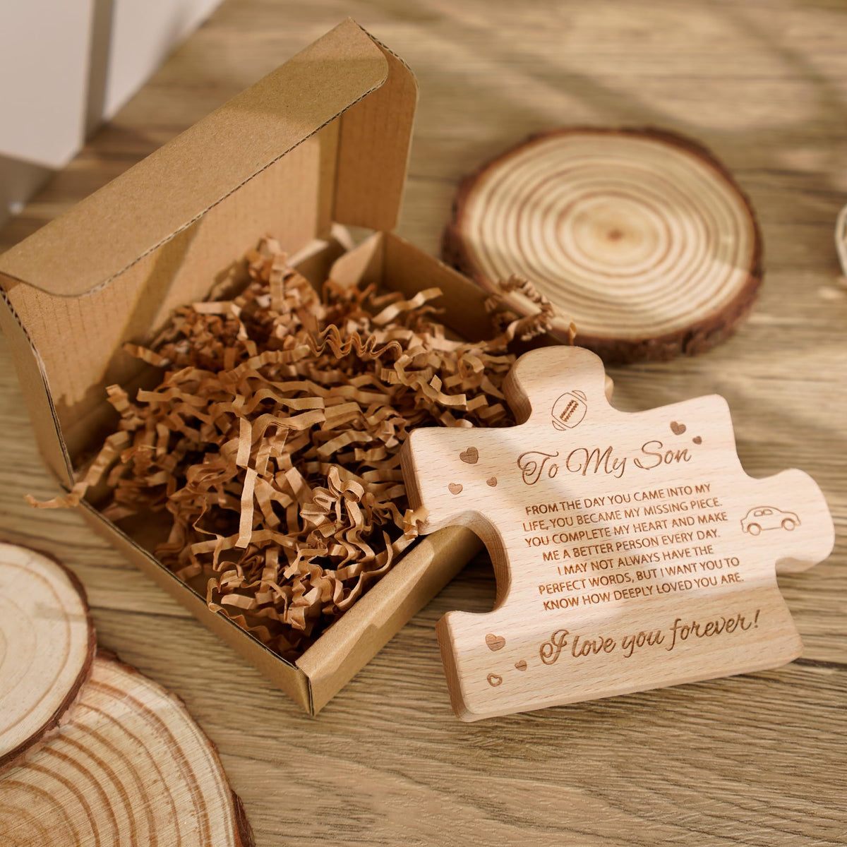 To My Son – Valentines Gifts from Mom | Alcarin Wooden Block Puzzle Keepsake