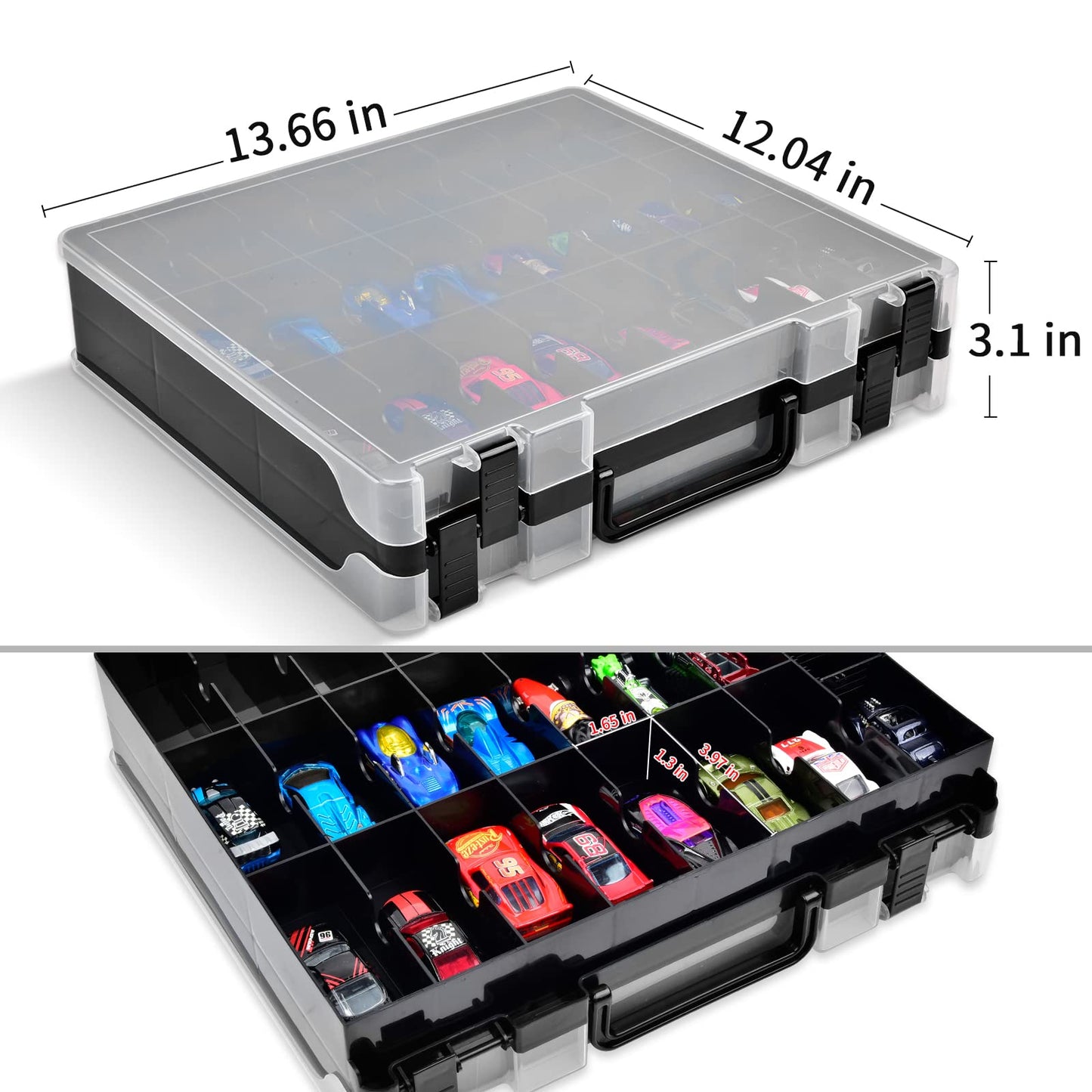 ALCYON Double-Sided Toy Storage Case with 48 Compartments – Black