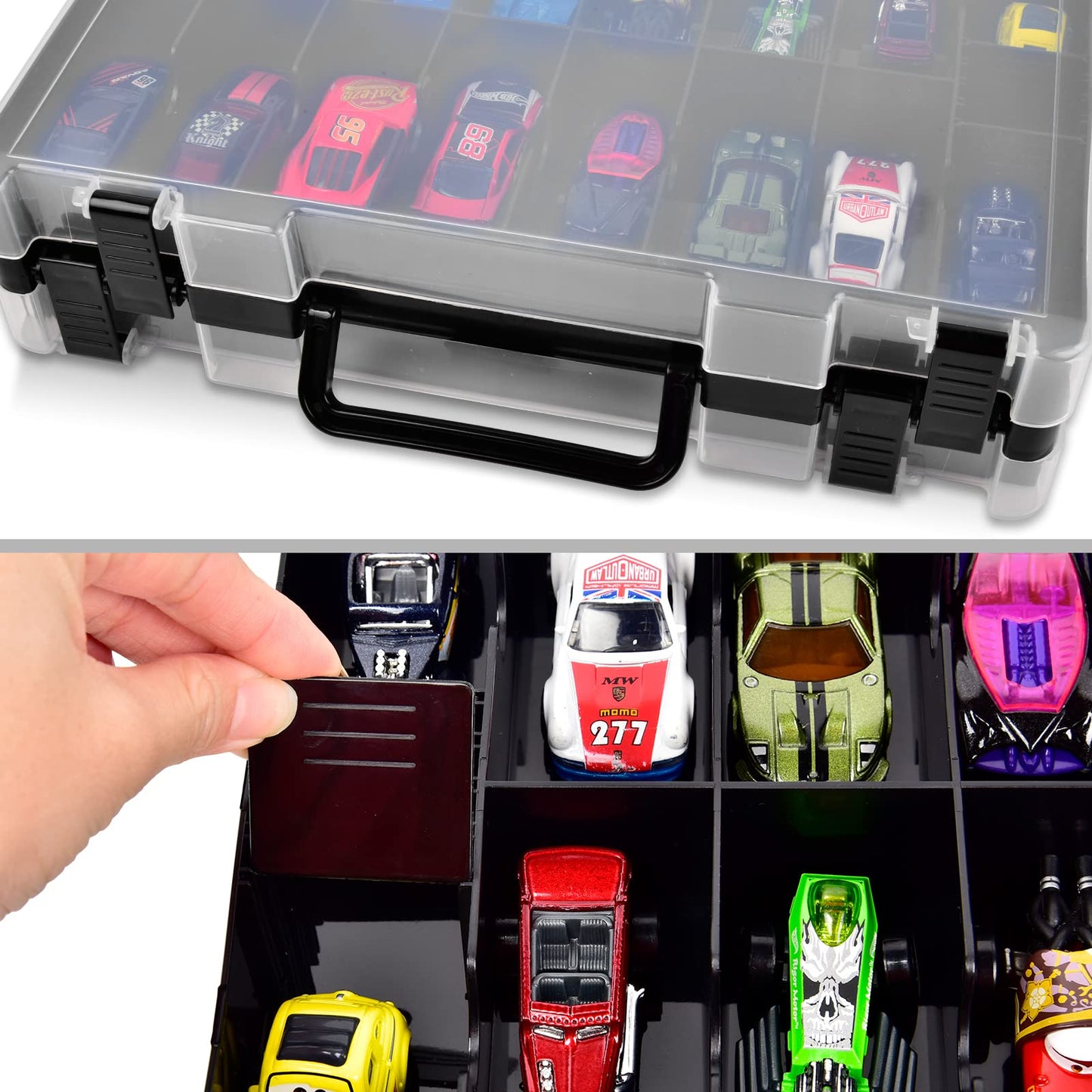 ALCYON Double-Sided Toy Storage Case with 48 Compartments – Black