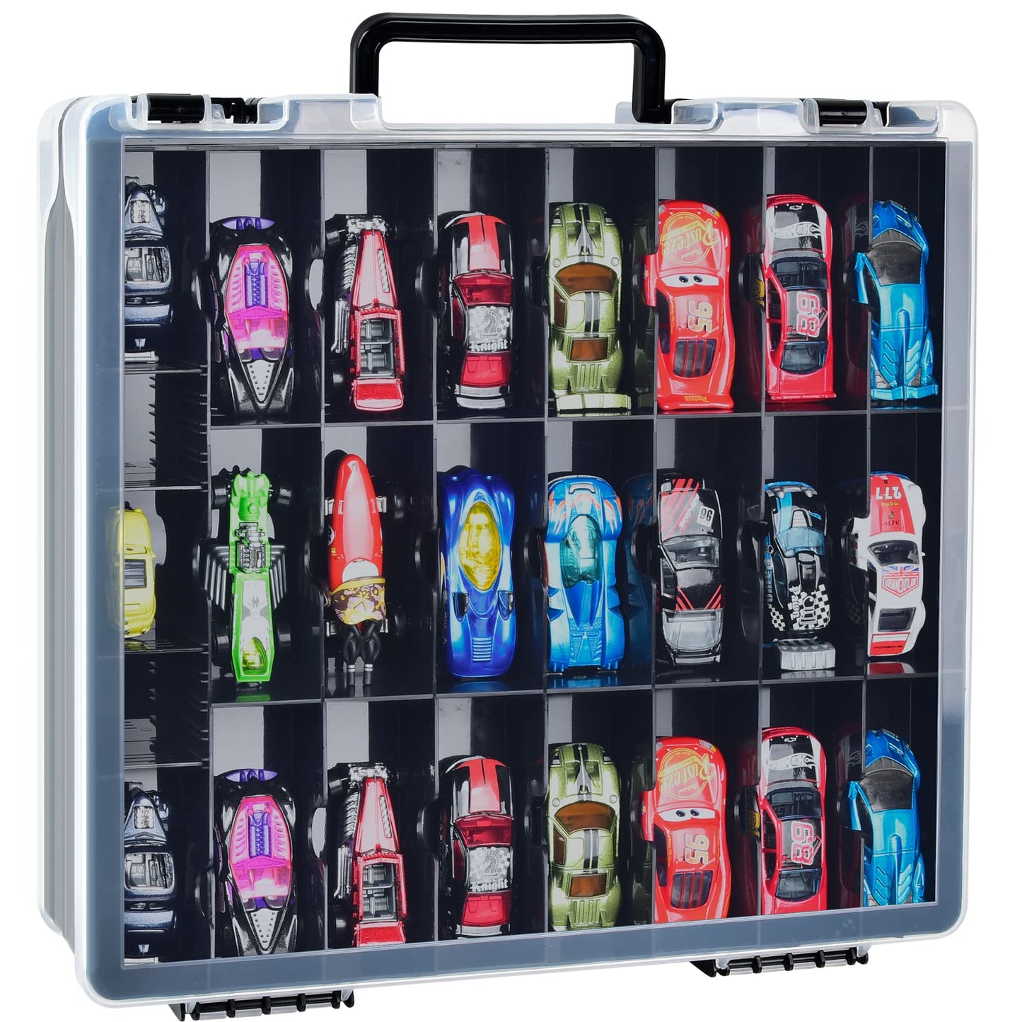 ALCYON Double-Sided Toy Storage Case with 48 Compartments – Black