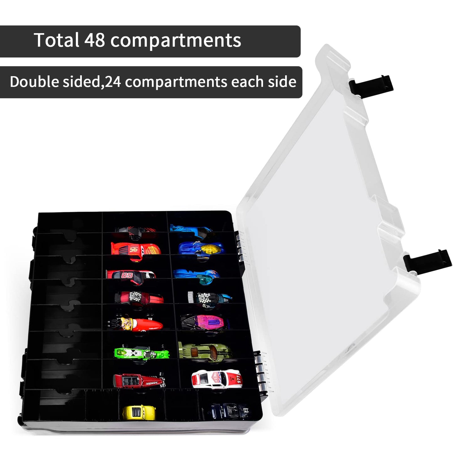 ALCYON Double-Sided Toy Storage Case with 48 Compartments – Black