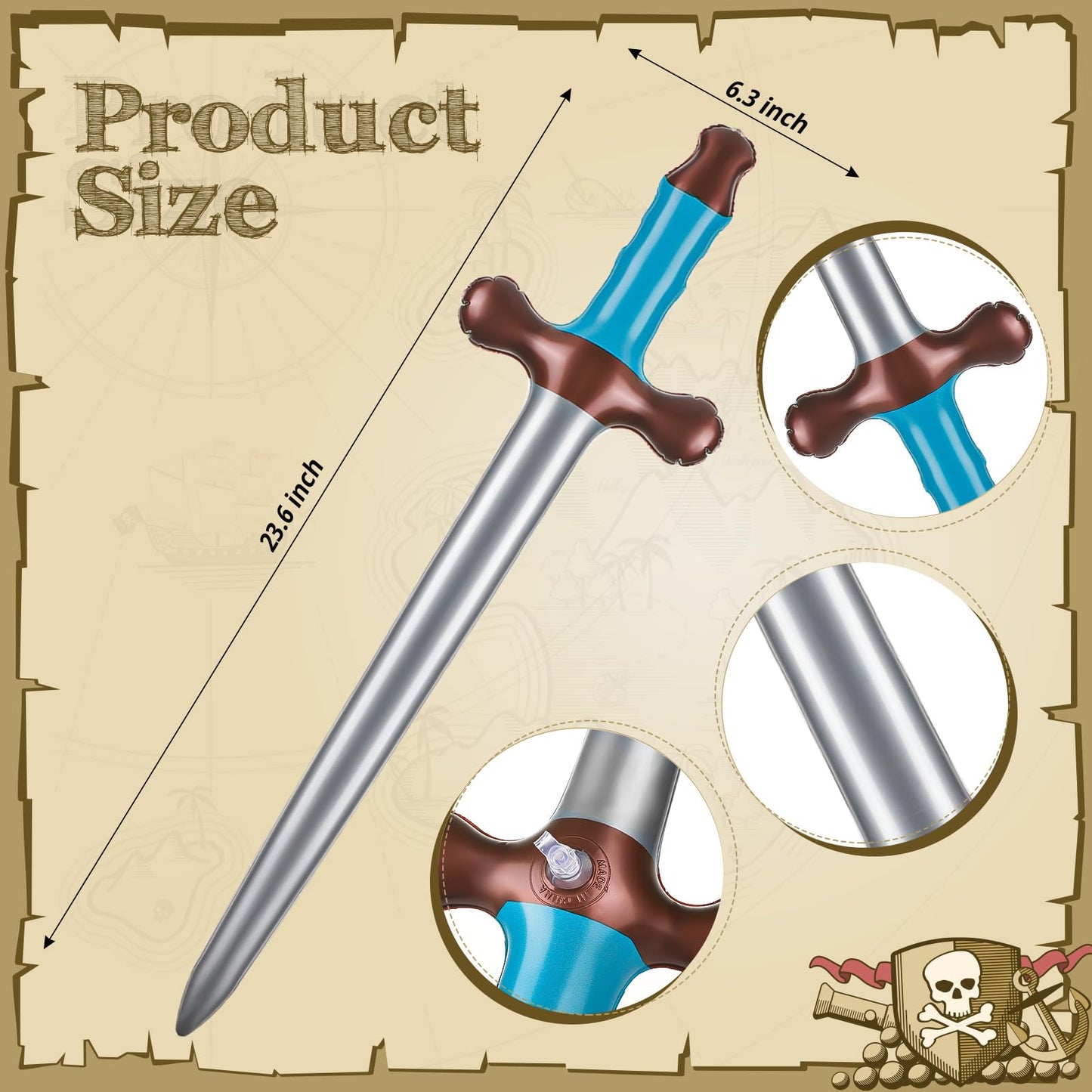 ALDMIO 10Pcs Inflatable Swords - 24in Pirate Swords for Pool Party, Cosplay & Halloween