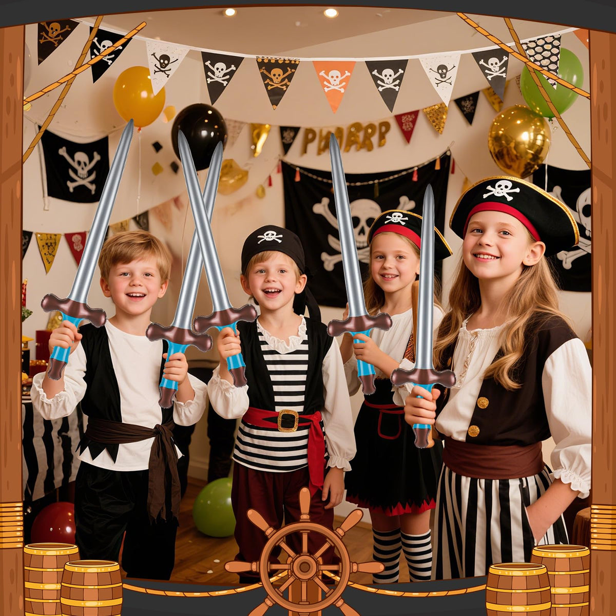 ALDMIO 10Pcs Inflatable Swords - 24in Pirate Swords for Pool Party, Cosplay & Halloween
