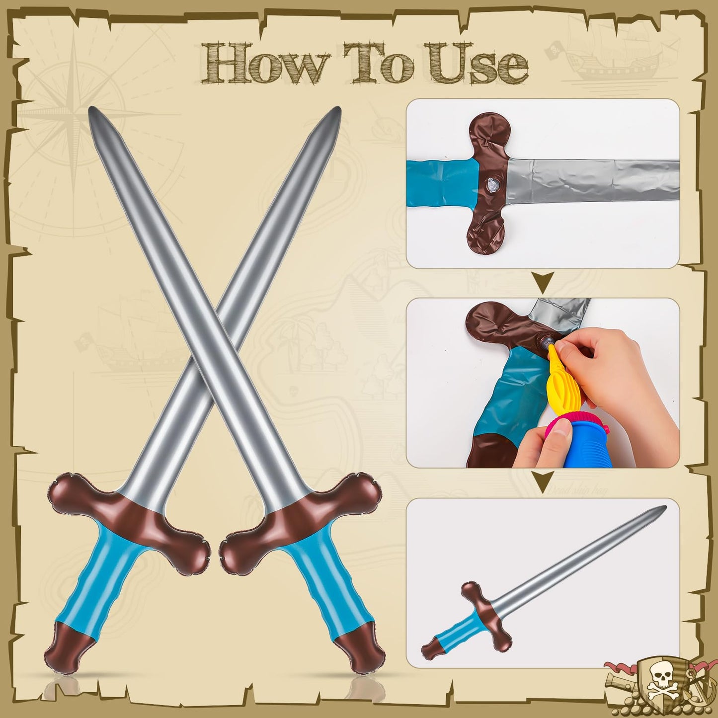 ALDMIO 10Pcs Inflatable Swords - 24in Pirate Swords for Pool Party, Cosplay & Halloween