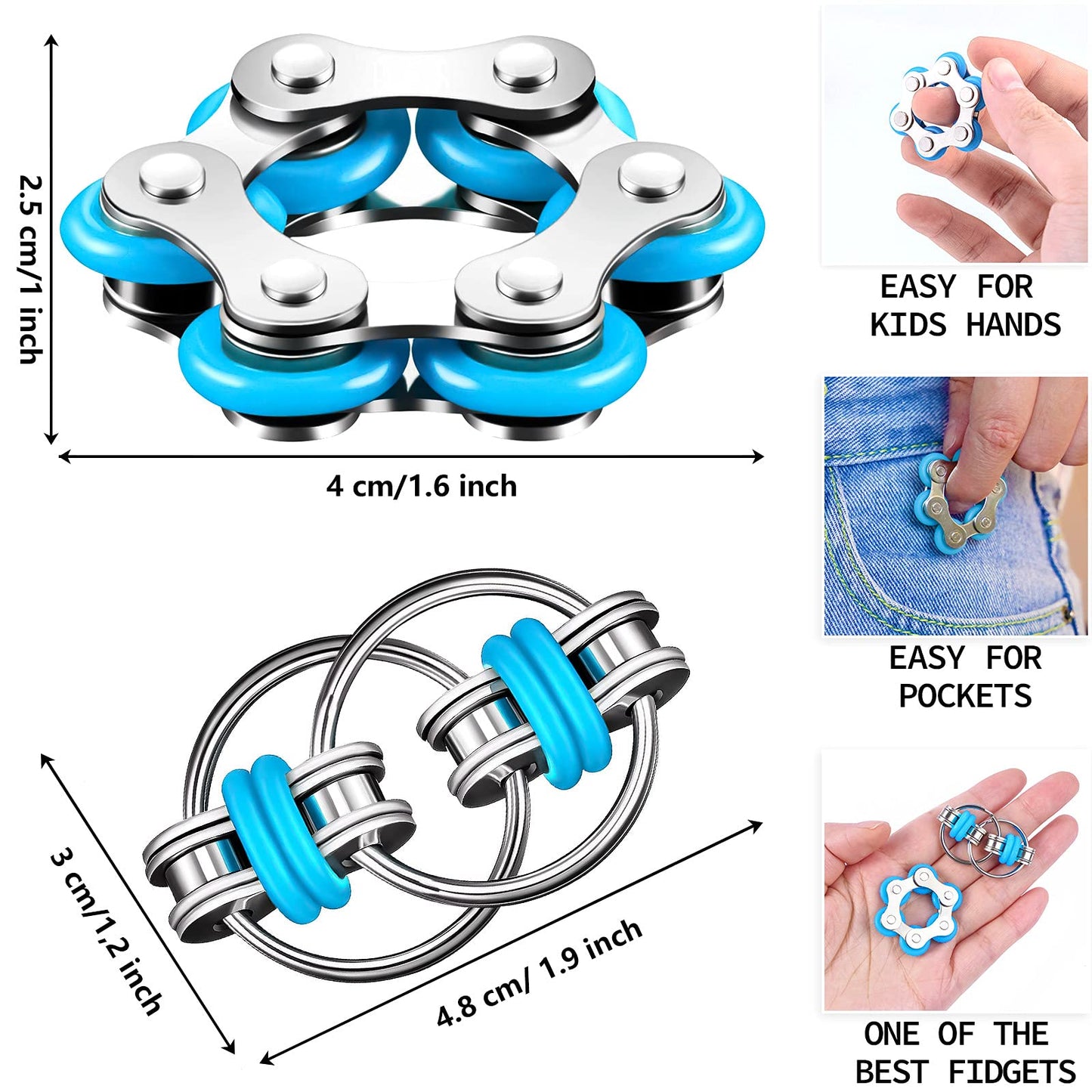 ALDMIO Bike Chain Fidget Toys Set – Six Roller Chain & Key Flippy Chain for Focus, Anxiety, ADHD