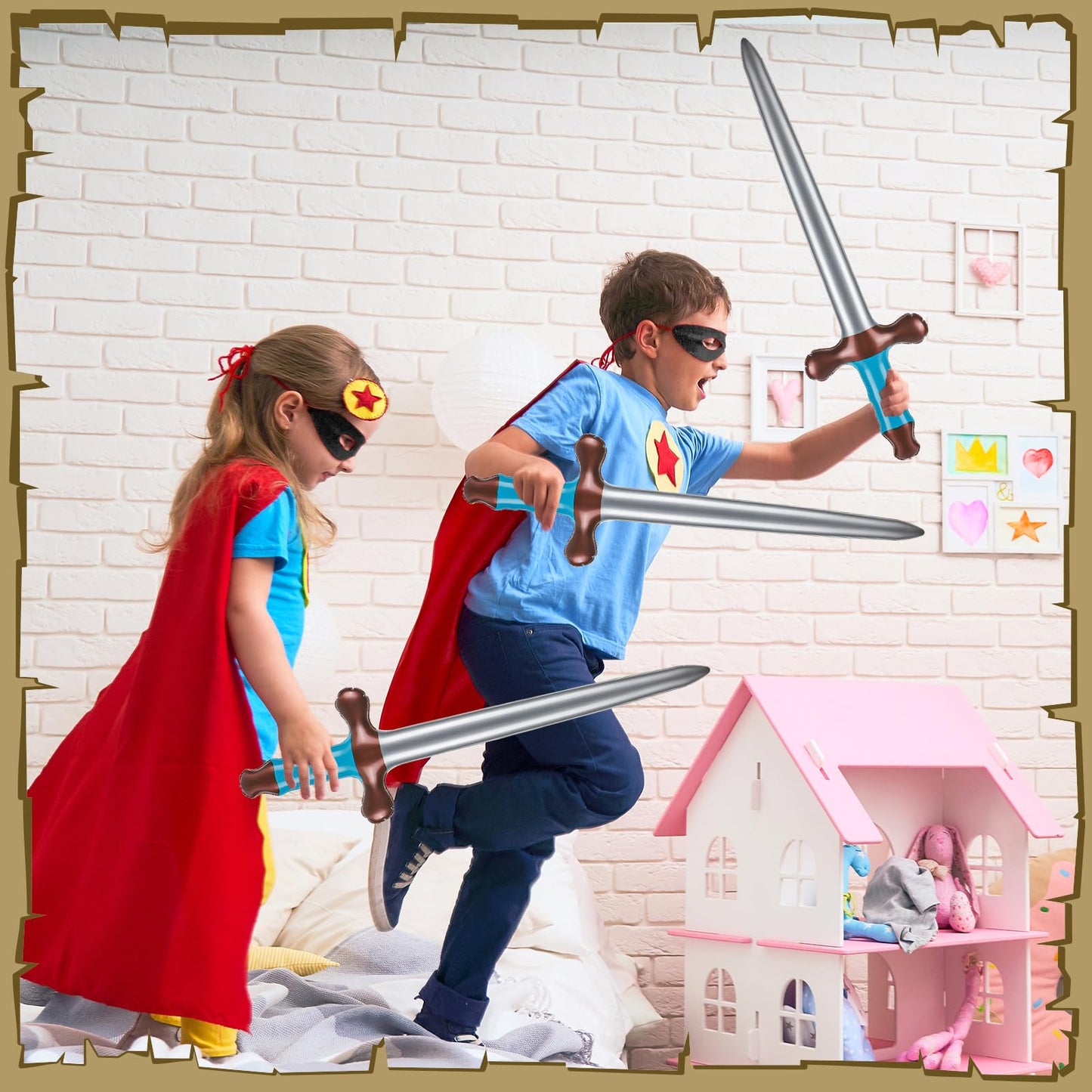 ALDMIO 10Pcs Inflatable Swords - 24in Pirate Swords for Pool Party, Cosplay & Halloween