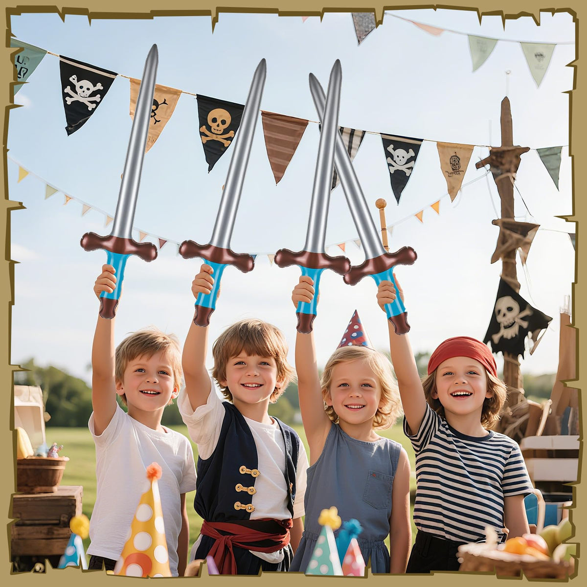 ALDMIO 10Pcs Inflatable Swords - 24in Pirate Swords for Pool Party, Cosplay & Halloween