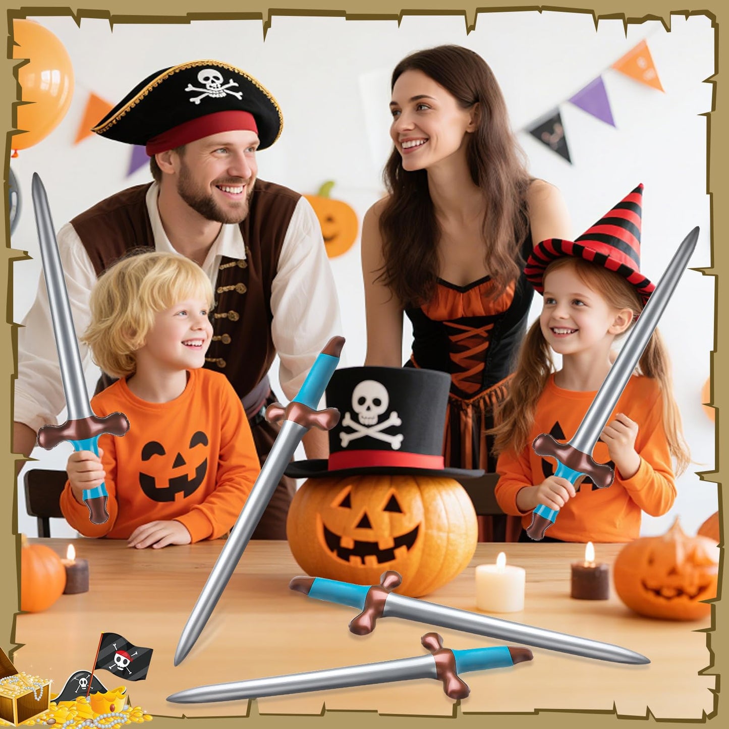 ALDMIO 10Pcs Inflatable Swords - 24in Pirate Swords for Pool Party, Cosplay & Halloween