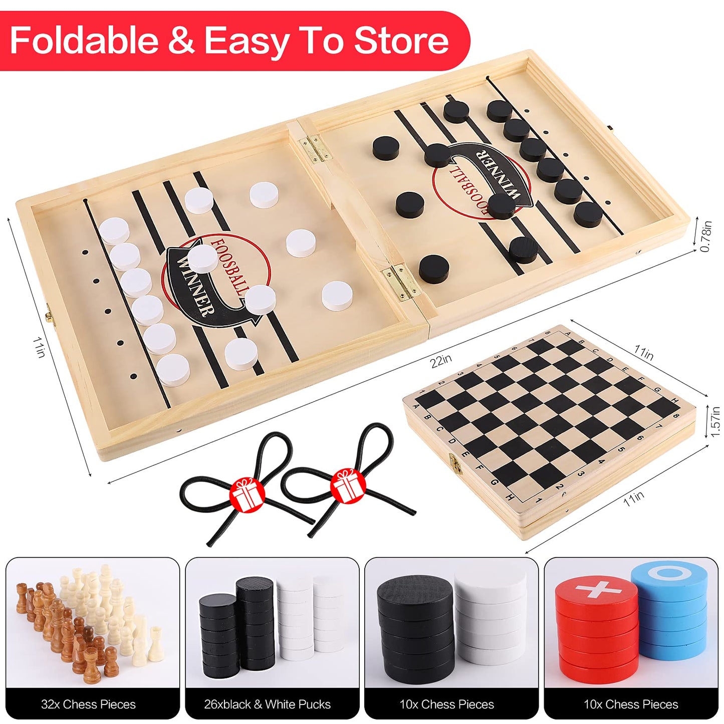 Alemard Sling Puck 4-in-1 Table Game Set - Fast Puck, Checkers, Chess, Tic Tac Toe
