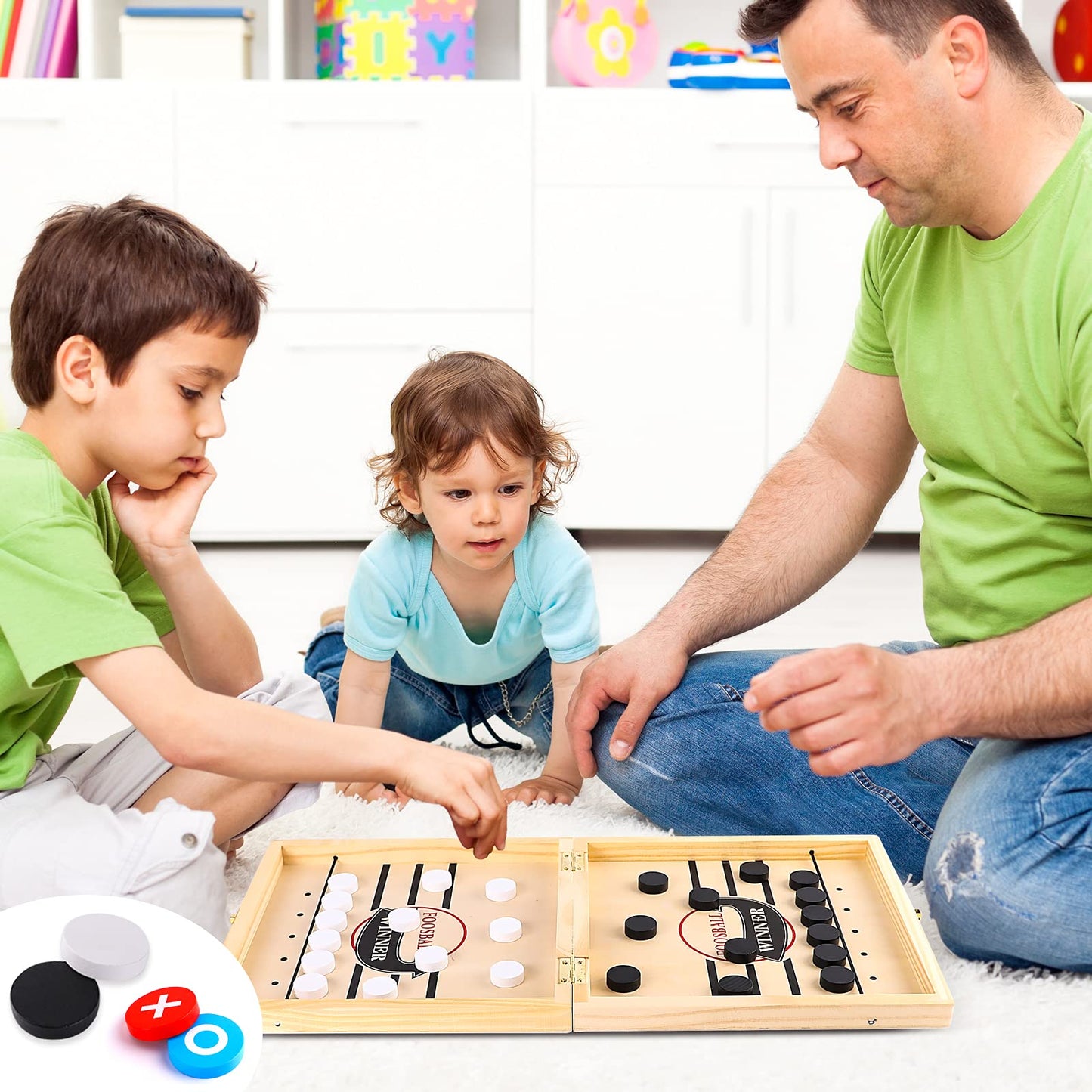 Alemard Sling Puck 4-in-1 Table Game Set - Fast Puck, Checkers, Chess, Tic Tac Toe