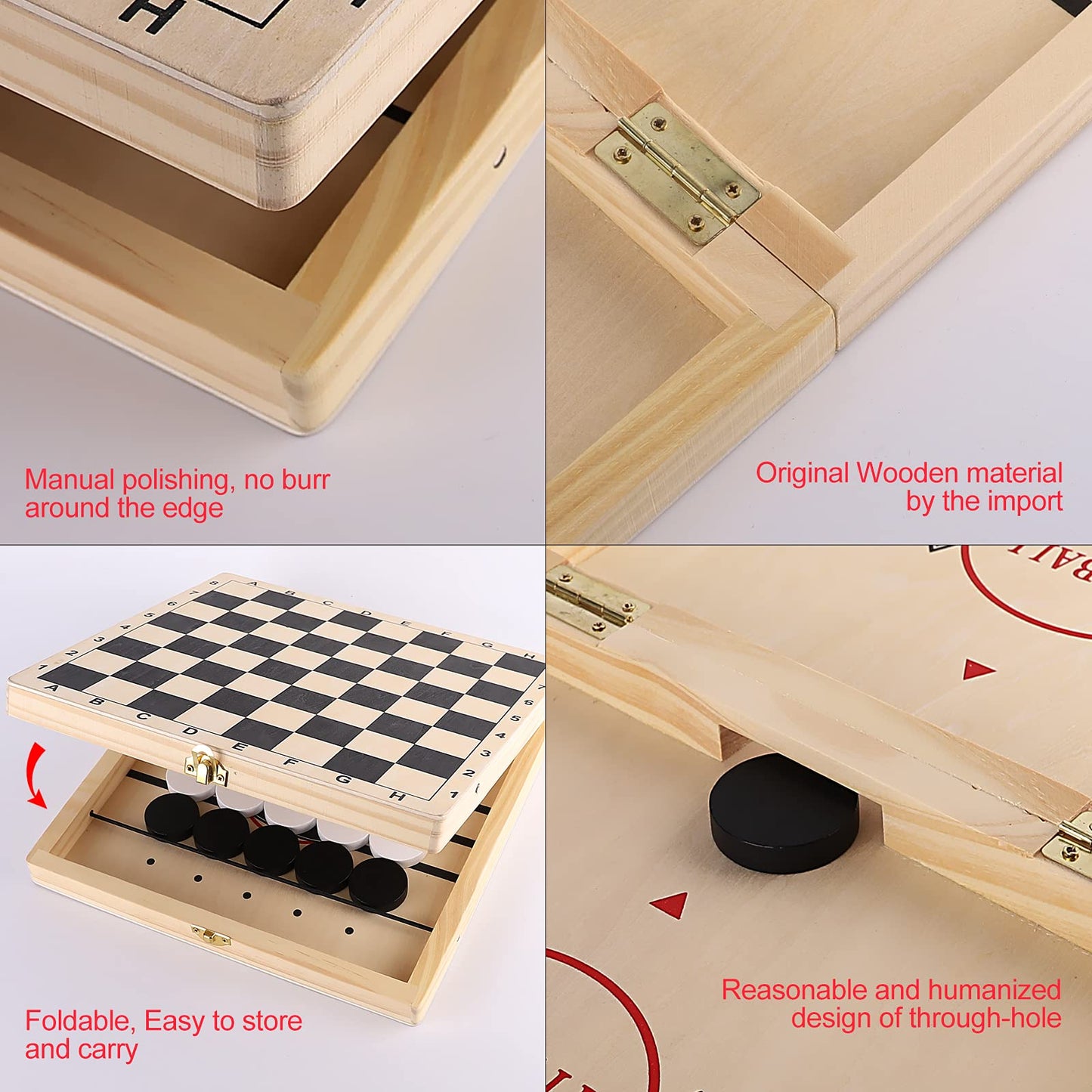 Alemard Sling Puck 4-in-1 Table Game Set - Fast Puck, Checkers, Chess, Tic Tac Toe