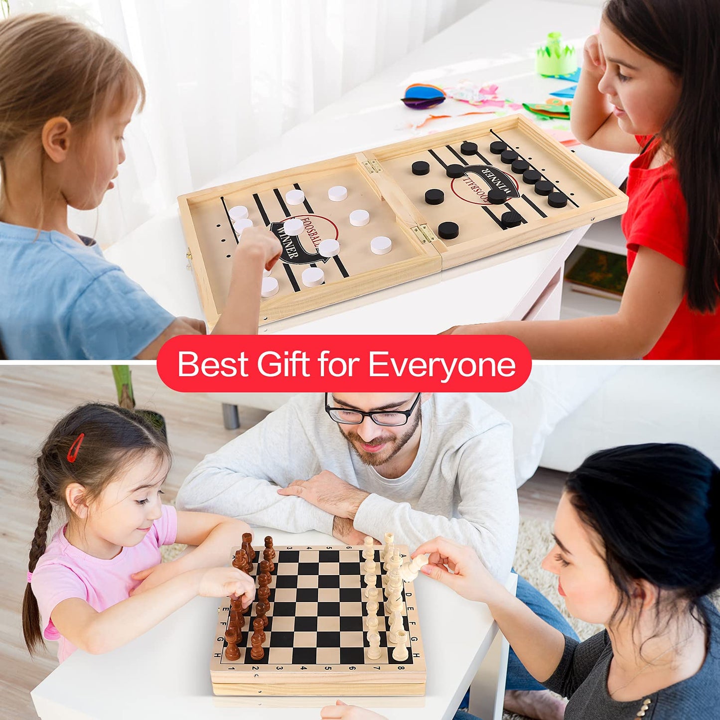 Alemard Sling Puck 4-in-1 Table Game Set - Fast Puck, Checkers, Chess, Tic Tac Toe