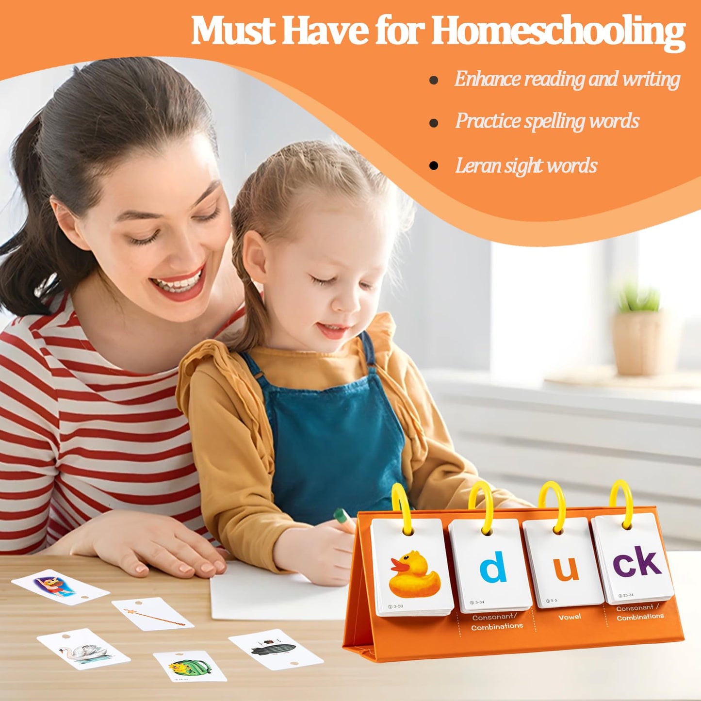 Alened Phonics Flash Cards — CVC/CVCC/CCVC Word Builder & Sight Words