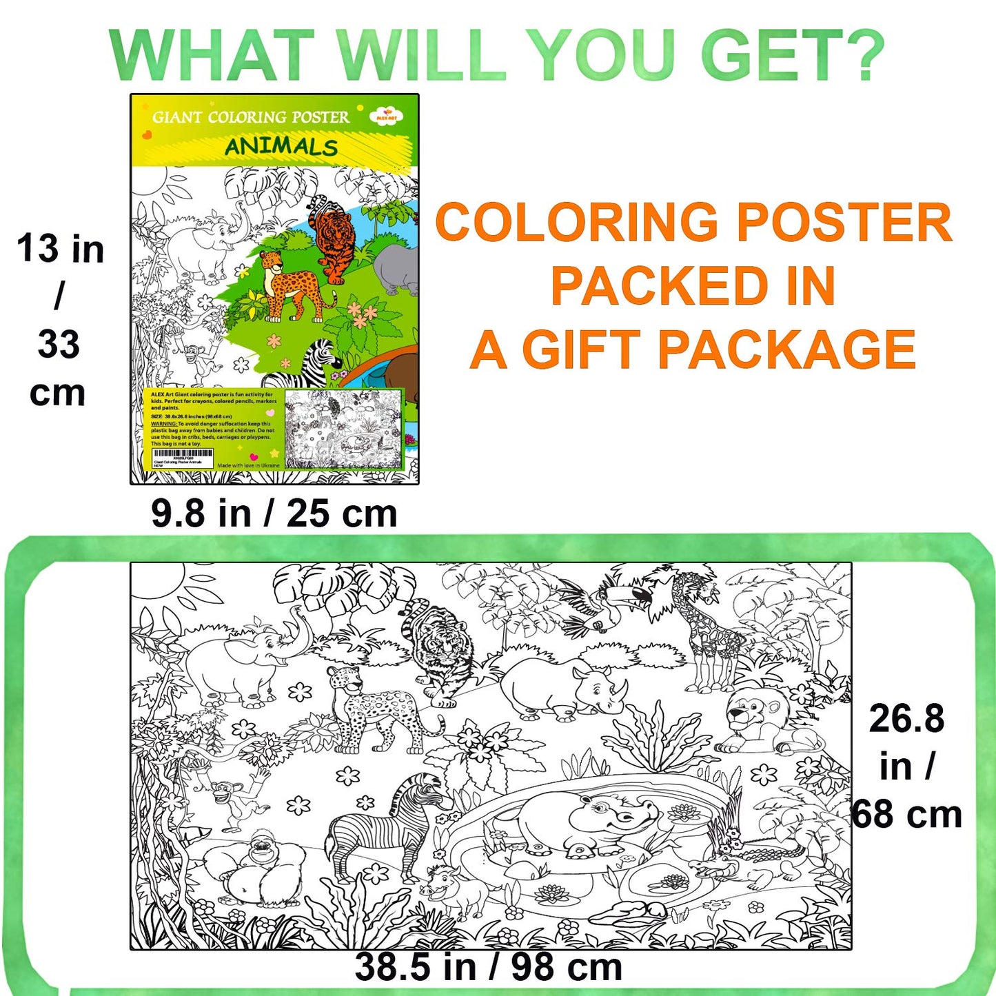 ALEX Art Giant Coloring Poster - Animals Jumbo Coloring Sheets for Kids 38.5 x 26.7 inches