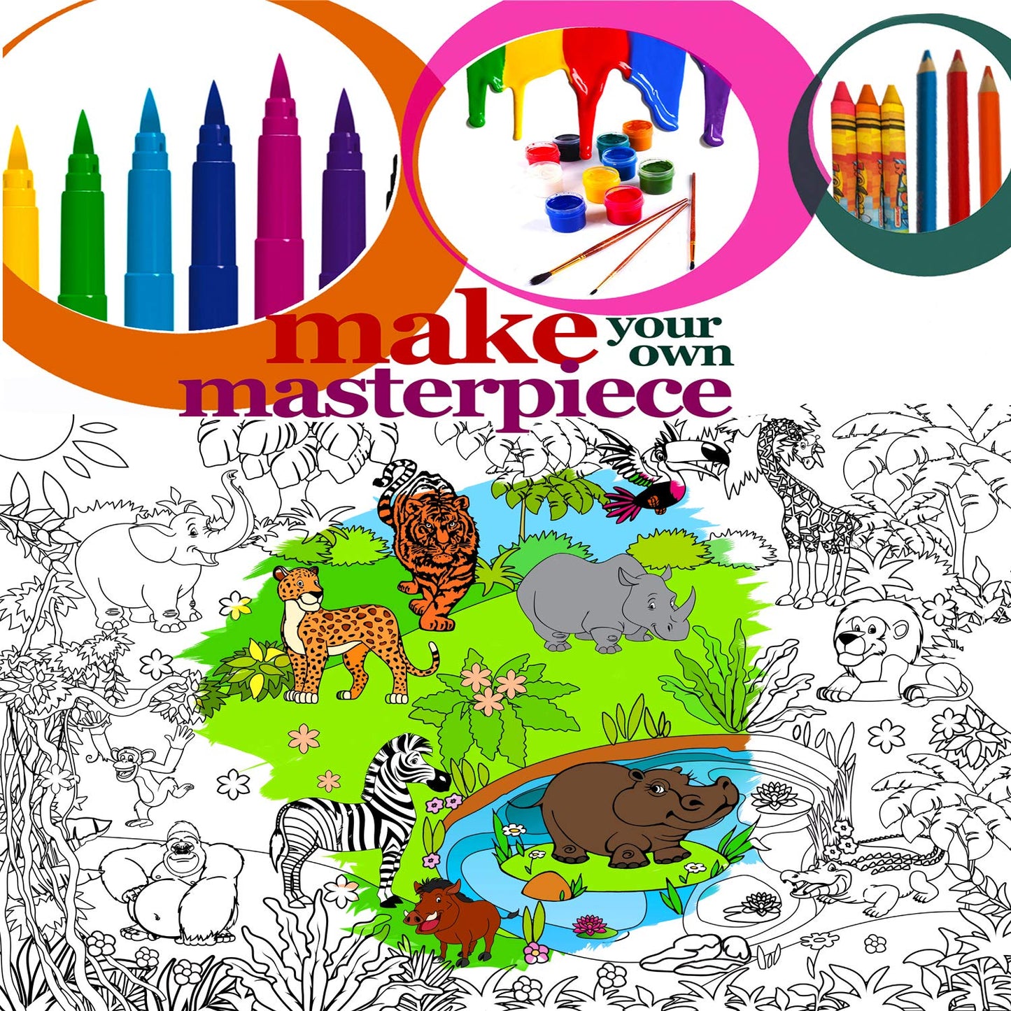 ALEX Art Giant Coloring Poster - Animals Jumbo Coloring Sheets for Kids 38.5 x 26.7 inches