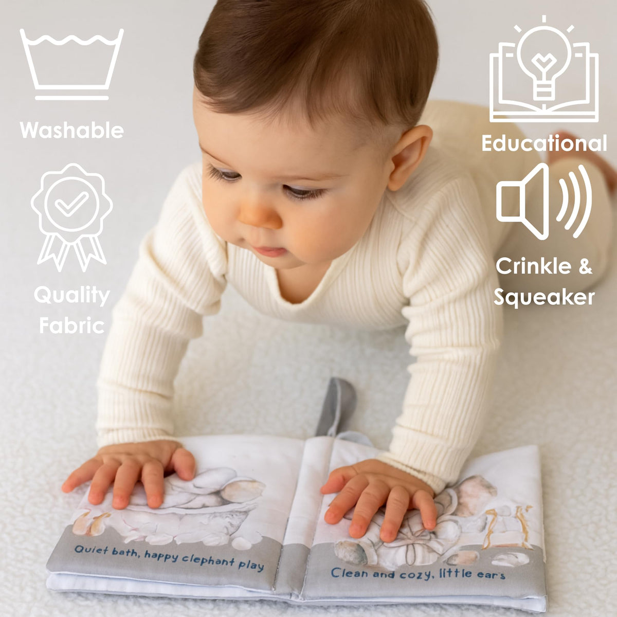 Ali+Oli Baby Cloth Book – Soft Crinkle Teether for Infants 0-12 Months | Early Learning Tummy Time Toy