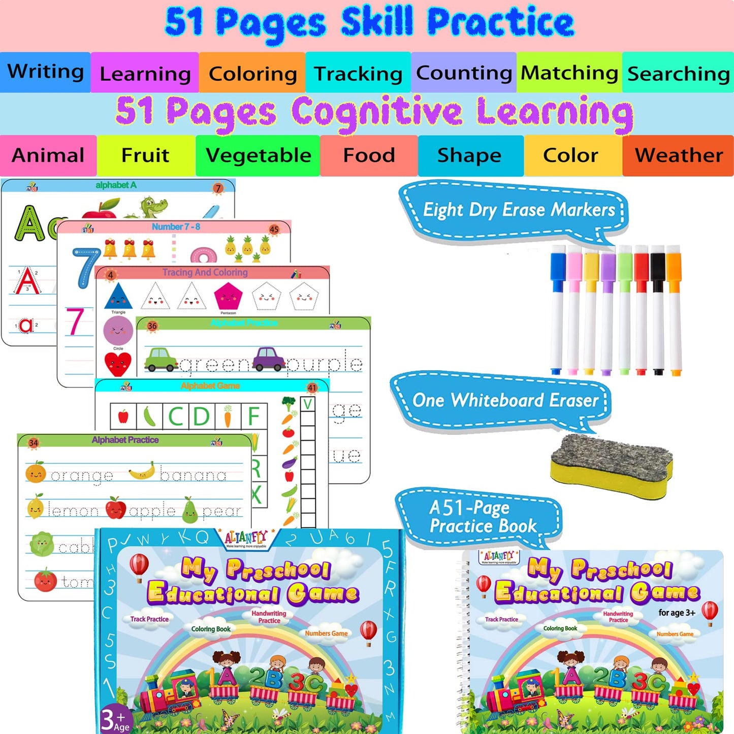 ALIANFLY Preschool Learning Activities Workbook – Handwriting Practice, Tracing, and Montessori-Style Learning