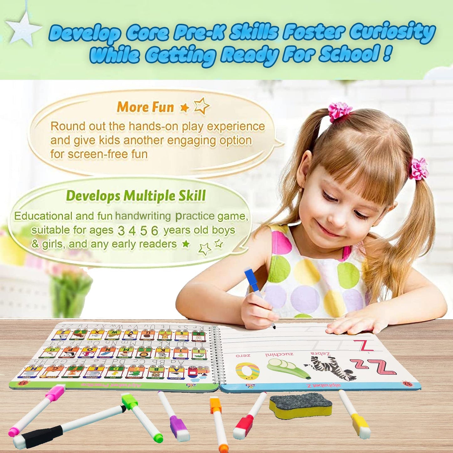 ALIANFLY Preschool Learning Activities Workbook – Handwriting Practice, Tracing, and Montessori-Style Learning