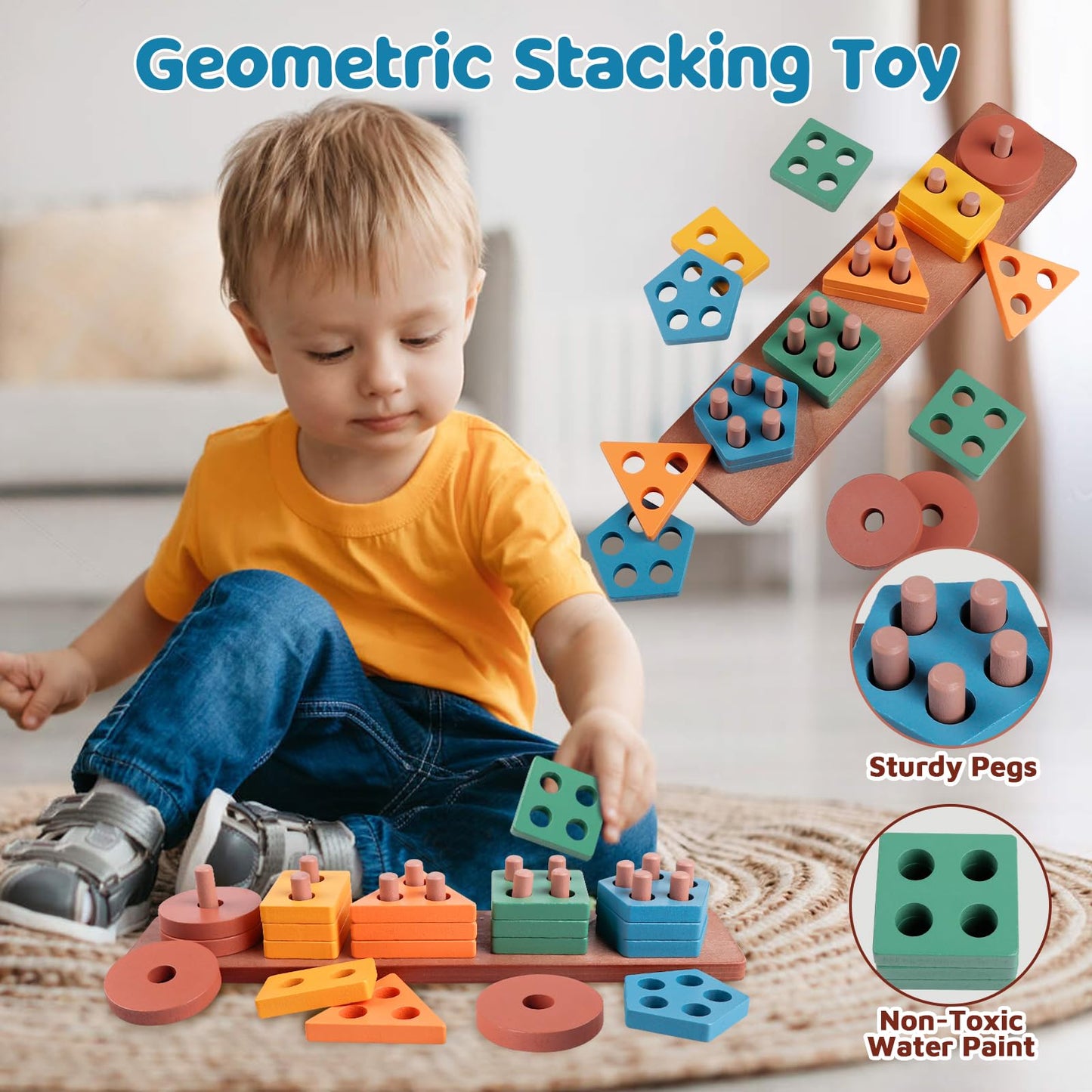 Aliex 6-in-1 Montessori Baby Toys for 1 Year Olds | Sensory Teether, Stacking Blocks & Xylophone