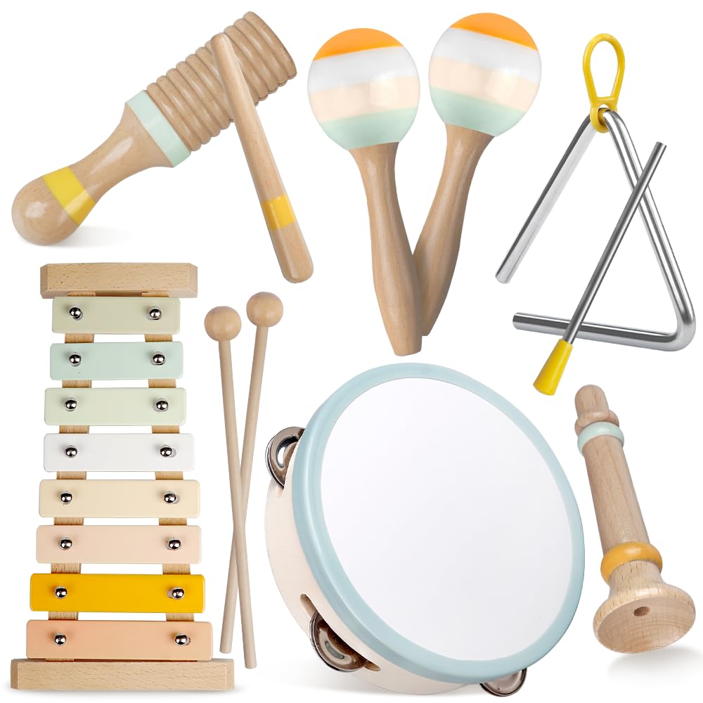 Aliex Baby Musical Instruments – Montessori Wooden Toys for Toddlers 1-3 (Neutral Boho Xylophone)