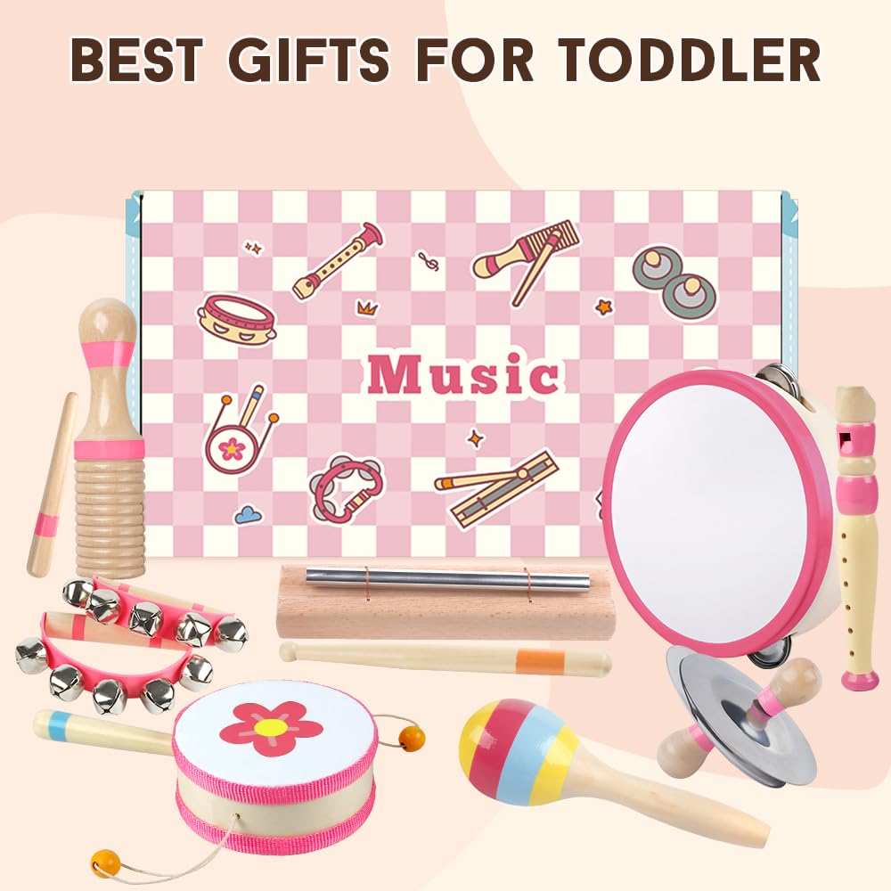 Aliex Pink 8-in-1 Montessori Wooden Musical Toys for Toddlers 1-3
