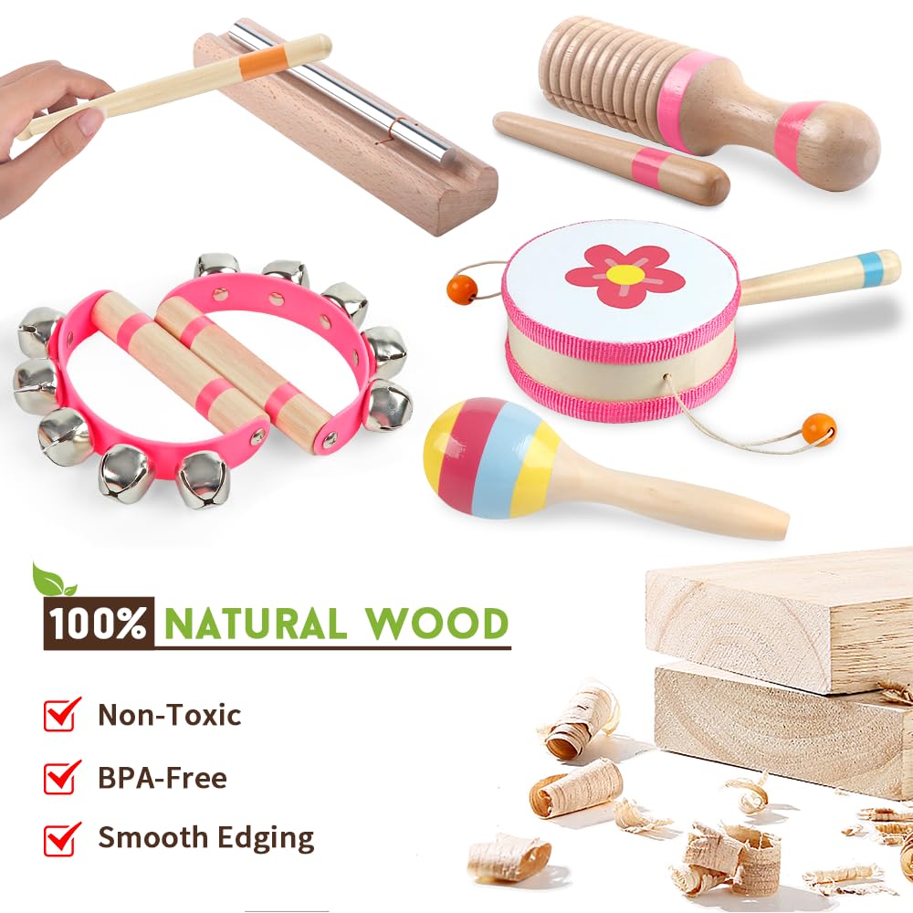 Aliex Pink 8-in-1 Montessori Wooden Musical Toys for Toddlers 1-3