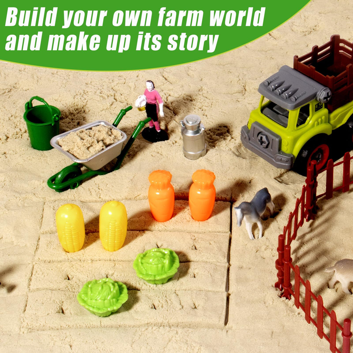 Aliex Farm Sensory Bin – 2.2 lbs Play Sand, 31pc Farm Toys & Lid (Ages 3–8)