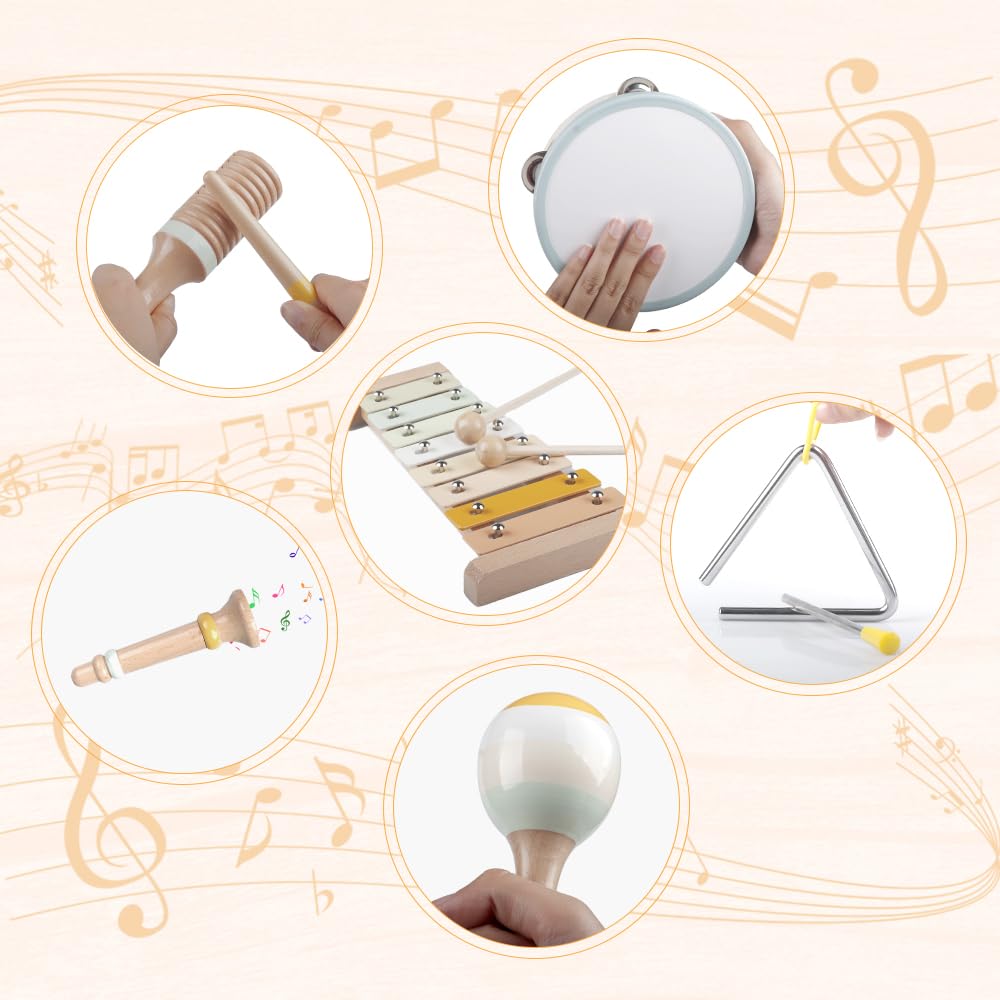 Aliex Baby Musical Instruments – Montessori Wooden Toys for Toddlers 1-3 (Neutral Boho Xylophone)