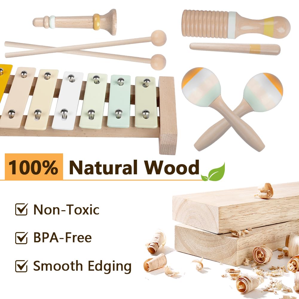Aliex Baby Musical Instruments – Montessori Wooden Toys for Toddlers 1-3 (Neutral Boho Xylophone)