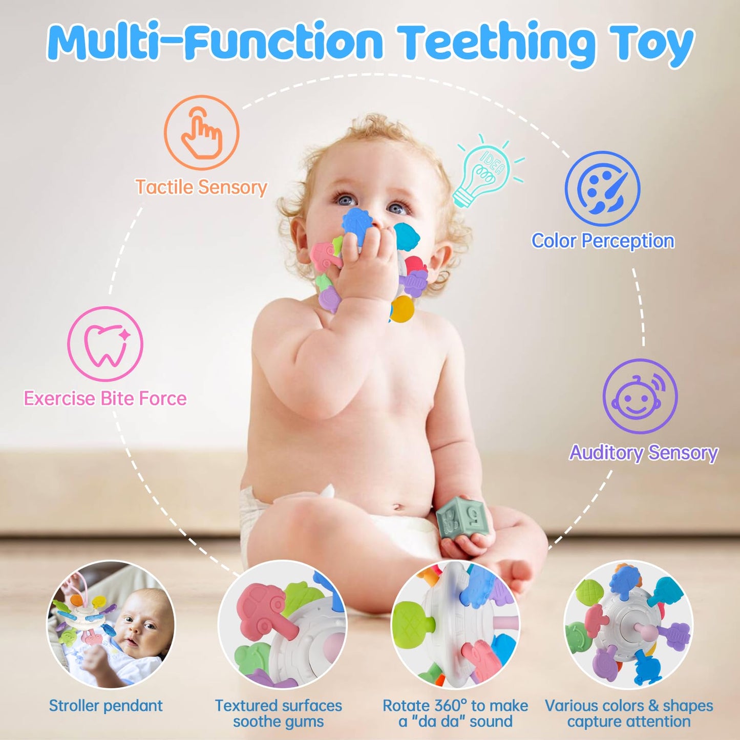 Aliex 6-in-1 Montessori Baby Toys for 1 Year Olds | Sensory Teether, Stacking Blocks & Xylophone