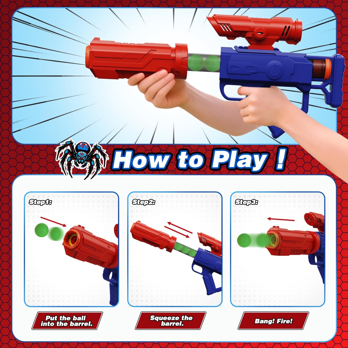 Aliex Spider Upgraded 2-in-1 Shooting Games Toy – Rotating Target, 2 Air Blasters & 24 Foam Balls