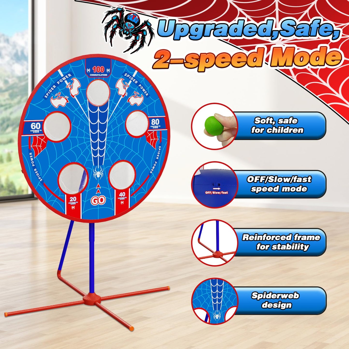 Aliex Spider Upgraded 2-in-1 Shooting Games Toy – Rotating Target, 2 Air Blasters & 24 Foam Balls