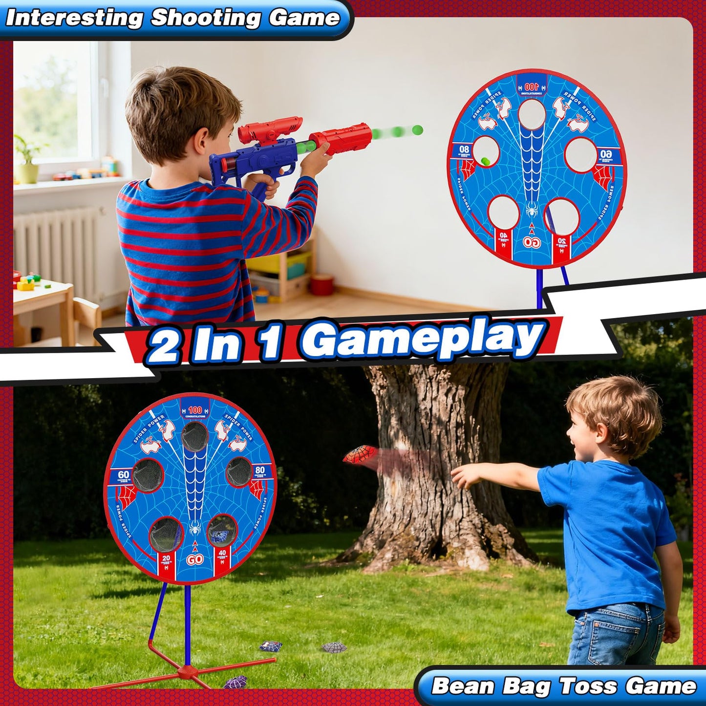Aliex Spider Upgraded 2-in-1 Shooting Games Toy – Rotating Target, 2 Air Blasters & 24 Foam Balls