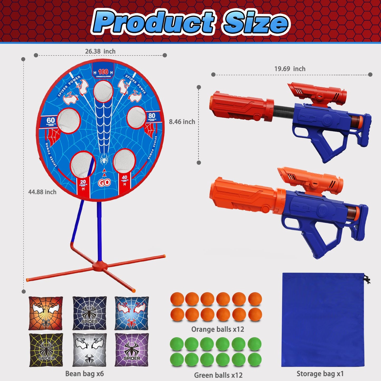 Aliex Spider Upgraded 2-in-1 Shooting Games Toy – Rotating Target, 2 Air Blasters & 24 Foam Balls